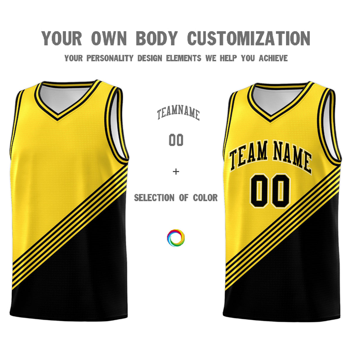 Custom Gold Black Diagonal Stripes Color Block Sets Basketball Jersey | For Men,For Youth,Sublimation Printed,Perfect for Training,Perfect for Teams | KXKSHOP