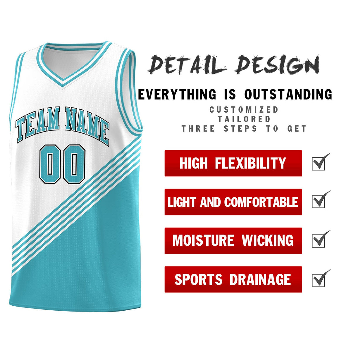 Custom White Sky Blue Diagonal Stripes Color Block Sets Basketball Jersey | For Men,For Youth,Sublimation Printed,Perfect for Training,Perfect for Teams | KXKSHOP