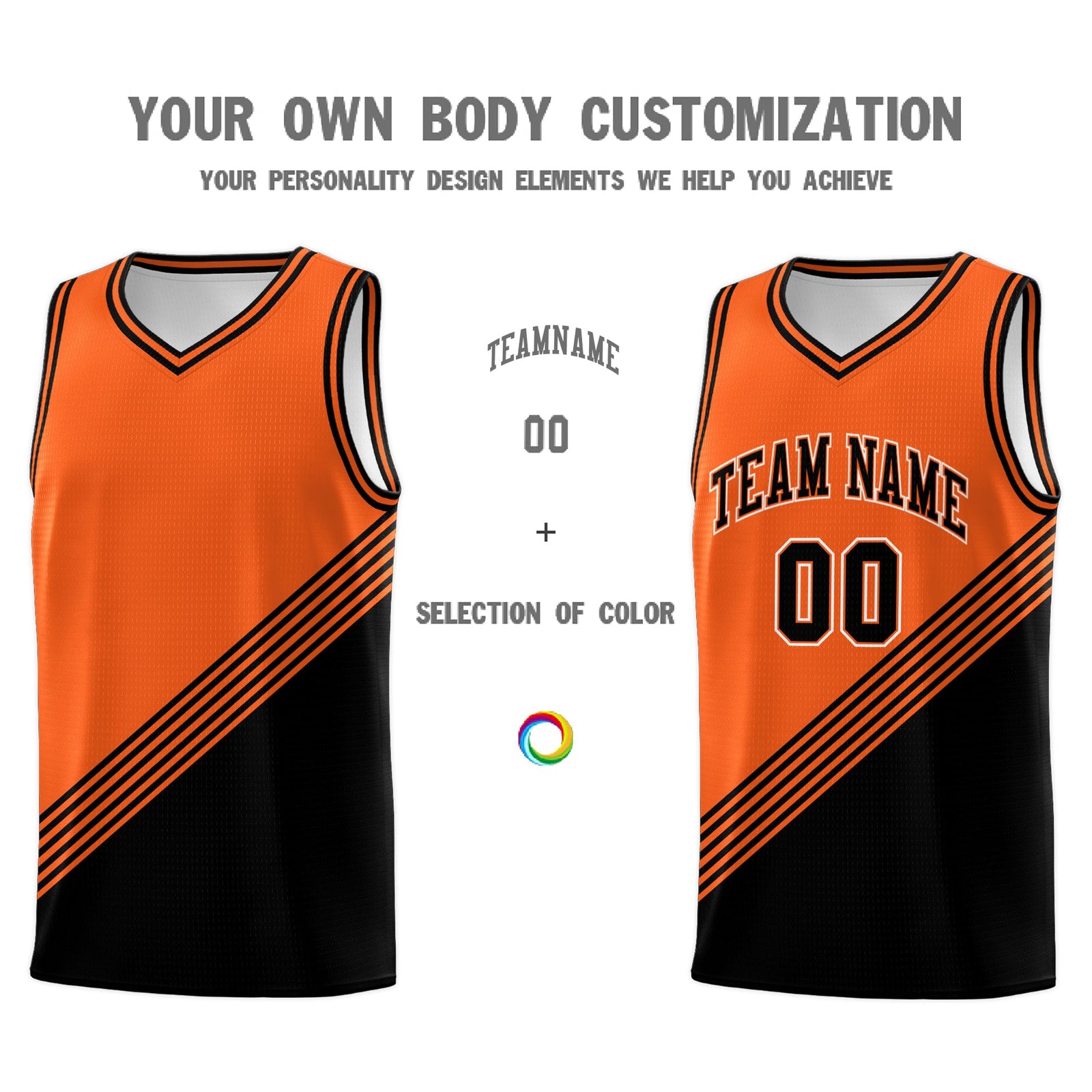 Custom Orange Black Diagonal Stripes Color Block Sets Basketball Jersey | For Men,For Youth,Sublimation Printed,Perfect for Training,Perfect for Teams | KXKSHOP