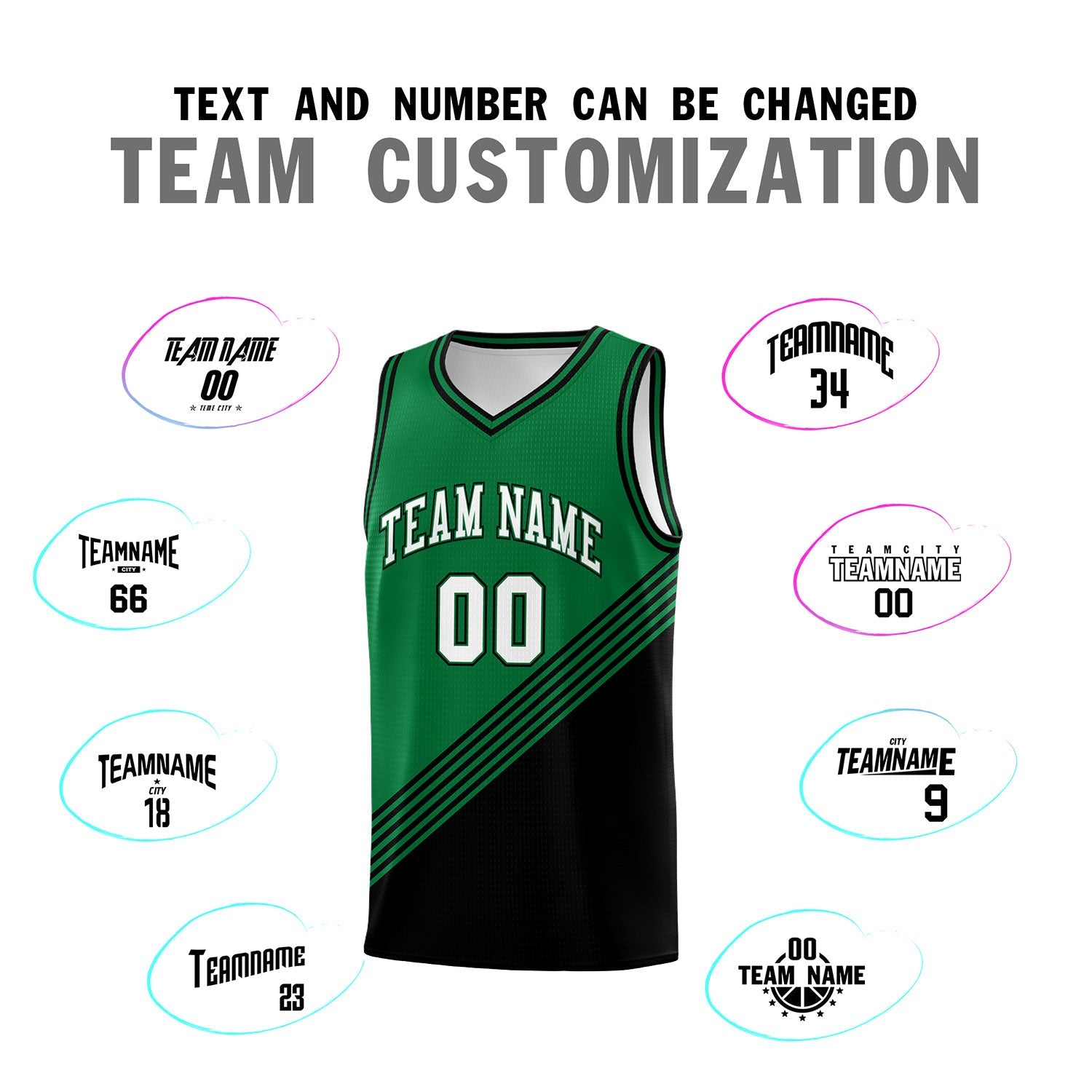 Custom Kelly Green Black Diagonal Stripes Color Block Sets Basketball Jersey | For Men,For Youth,Sublimation Printed,Perfect for Training,Perfect for Teams | KXKSHOP