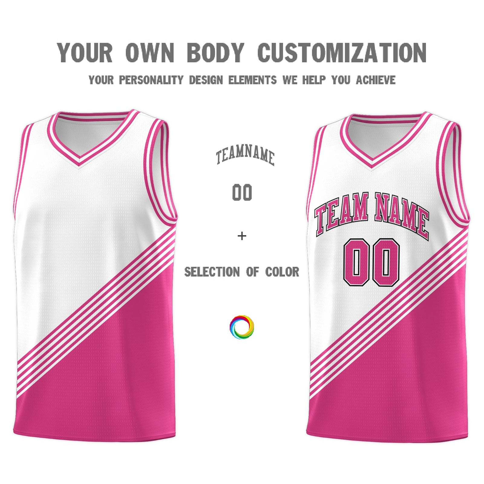 Custom White Pink Diagonal Stripes Color Block Sets Basketball Jersey | For Men,For Youth,Sublimation Printed,Perfect for Training,Perfect for Teams | KXKSHOP