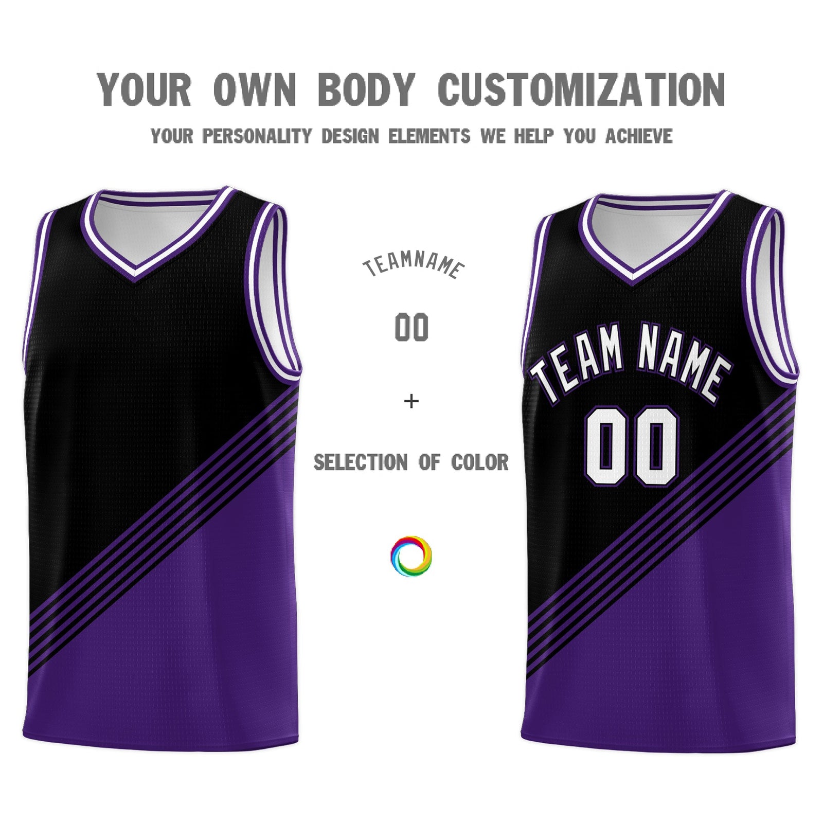 Custom Black Purple White Diagonal Stripes Color Block Sets Basketball Jersey | For Men,For Youth,Sublimation Printed,Perfect for Training,Perfect for Teams | KXKSHOP
