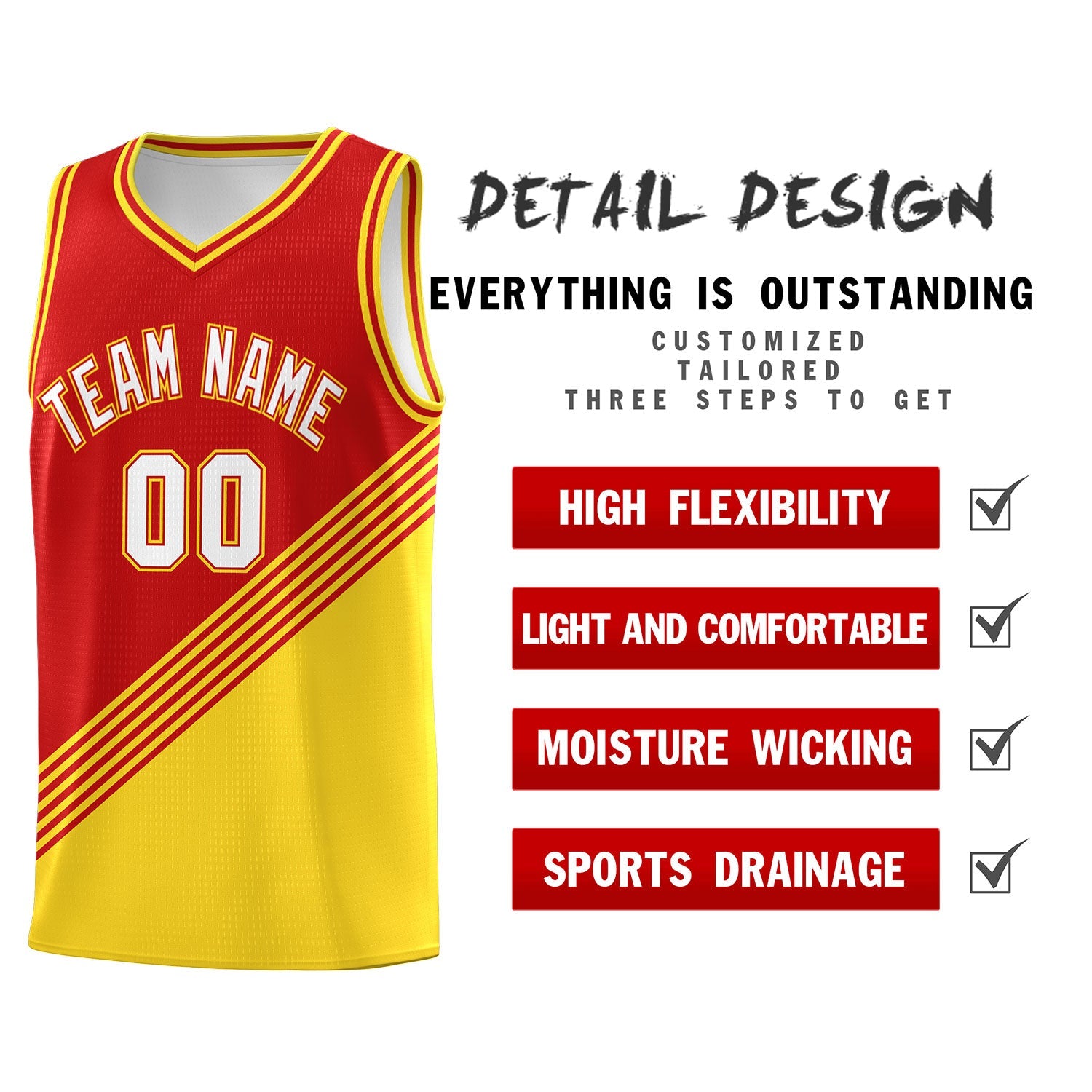 Custom Red Gold Diagonal Stripes Color Block Sets Basketball Jersey | For Men,For Youth,Sublimation Printed,Perfect for Training,Perfect for Teams | KXKSHOP