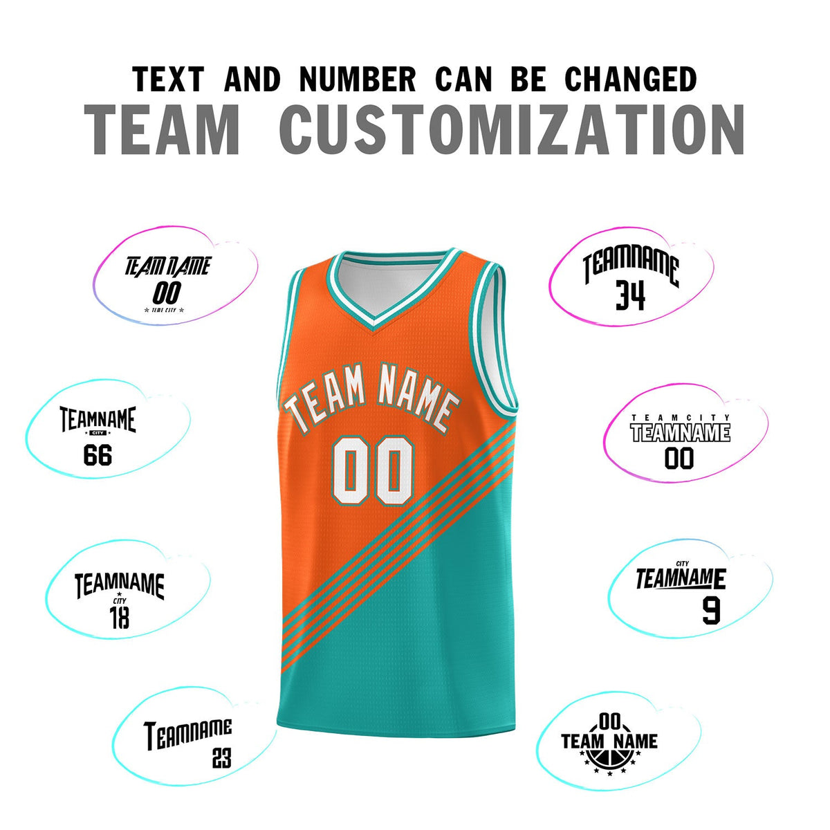 Custom Orange Aqua White Diagonal Stripes Color Block Sets Basketball Jersey | For Men,For Youth,Sublimation Printed,Perfect for Training,Perfect for Teams | KXKSHOP