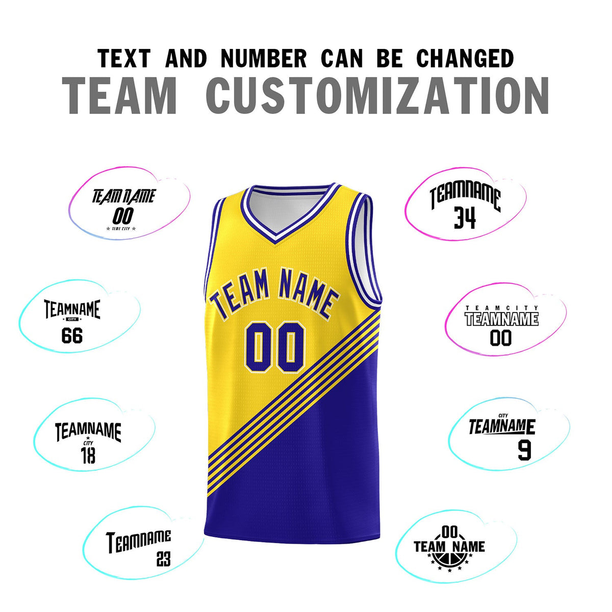 Custom Gold Royal Blue White Diagonal Stripes Color Block Sets Basketball Jersey | For Men,For Youth,Sublimation Printed,Perfect for Training,Perfect for Teams | KXKSHOP