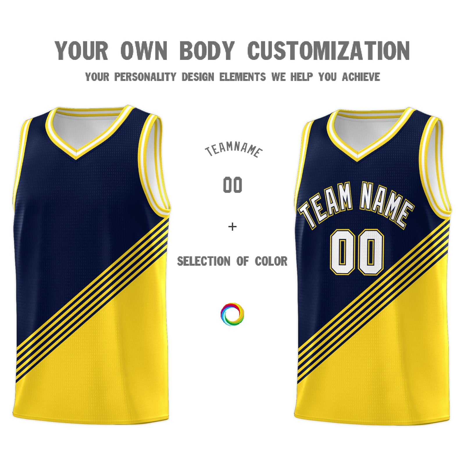 Custom Navy Gold White Diagonal Stripes Color Block Sets Basketball Jersey | For Men,For Youth,Sublimation Printed,Perfect for Training,Perfect for Teams | KXKSHOP