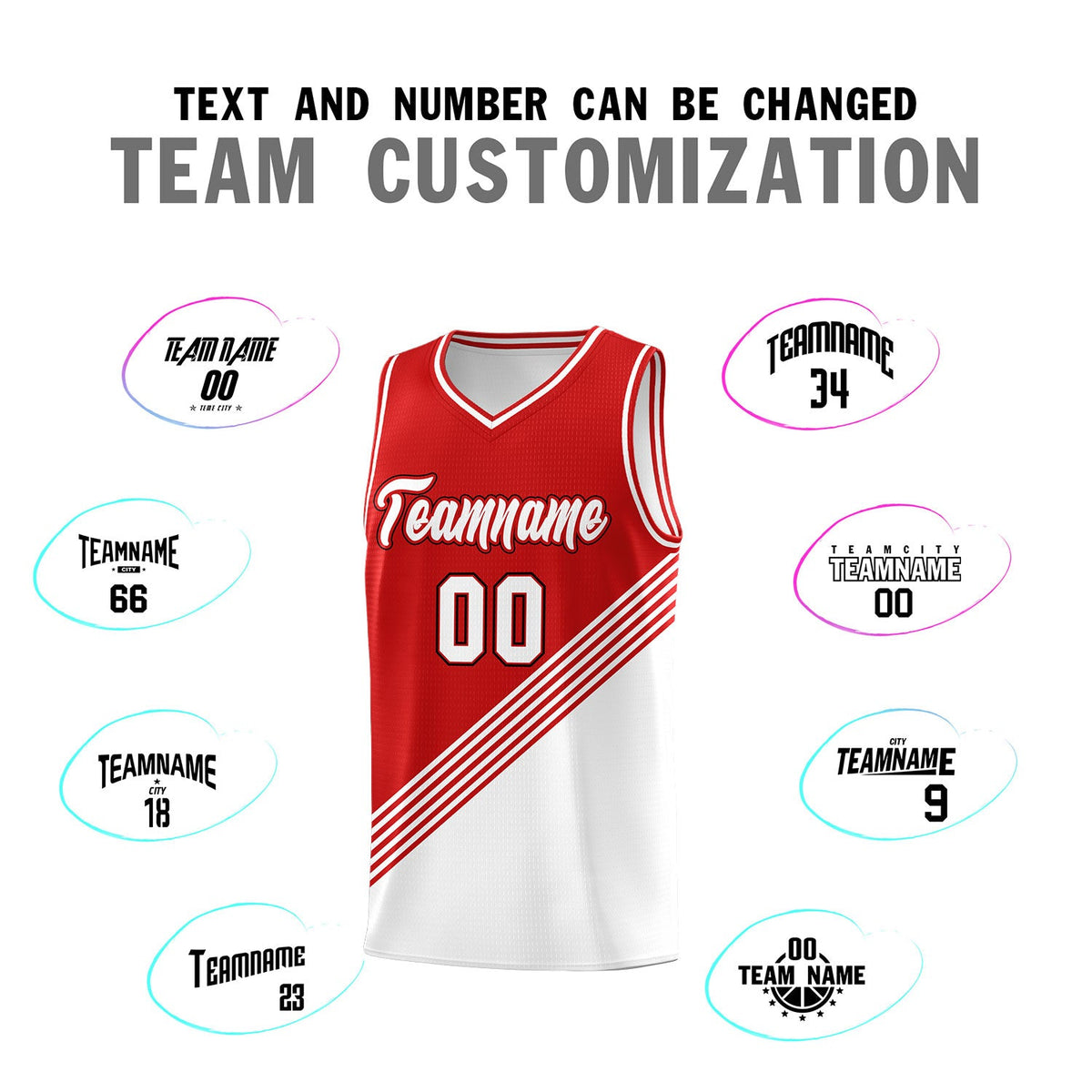 Custom Red White Diagonal Stripes Color Block Sets Basketball Jersey | For Men,For Youth,Sublimation Printed,Perfect for Training,Perfect for Teams | KXKSHOP