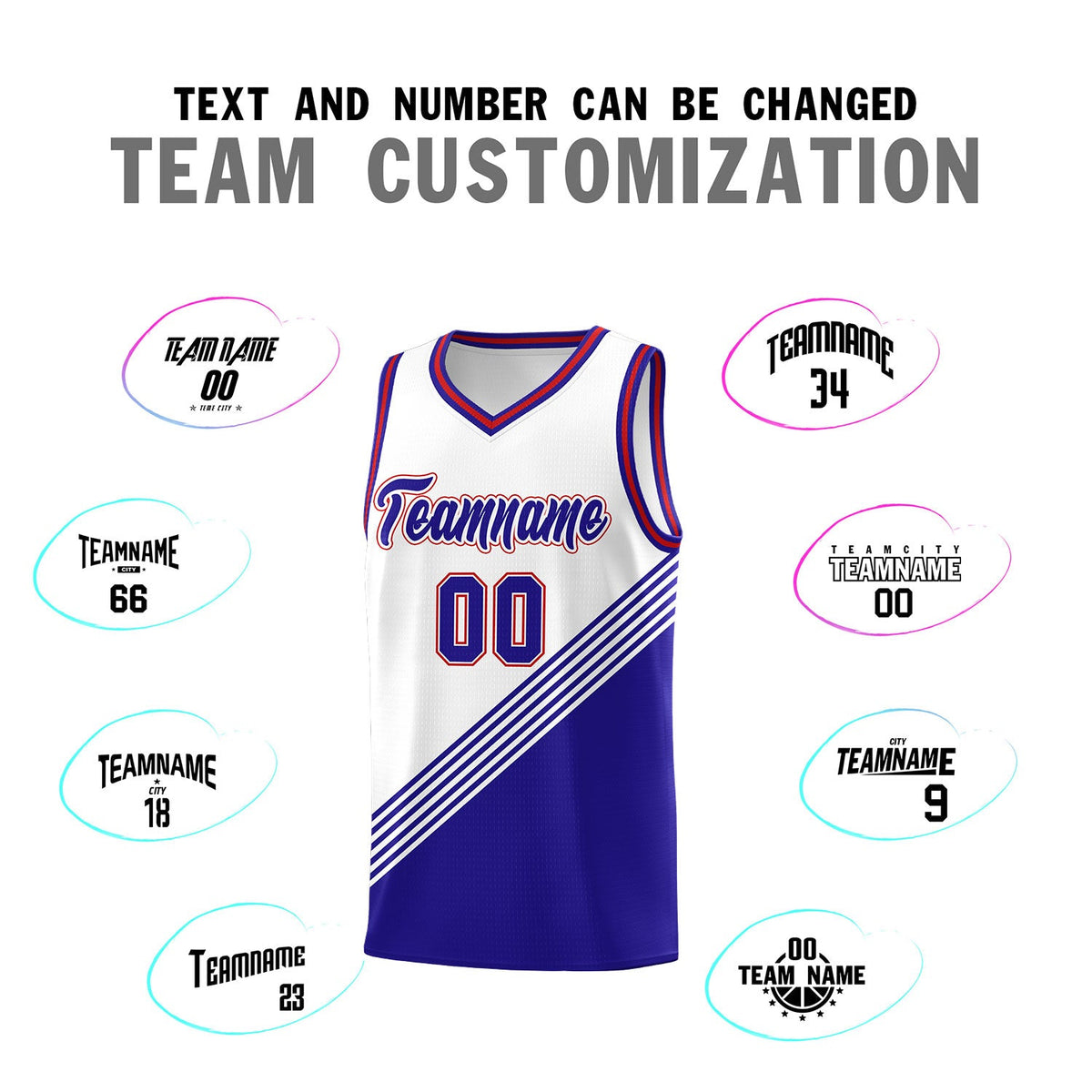 Custom White Royal Blue Red Diagonal Stripes Color Block Sets Basketball Jersey | For Men,For Youth,Sublimation Printed,Perfect for Training,Perfect for Teams | KXKSHOP