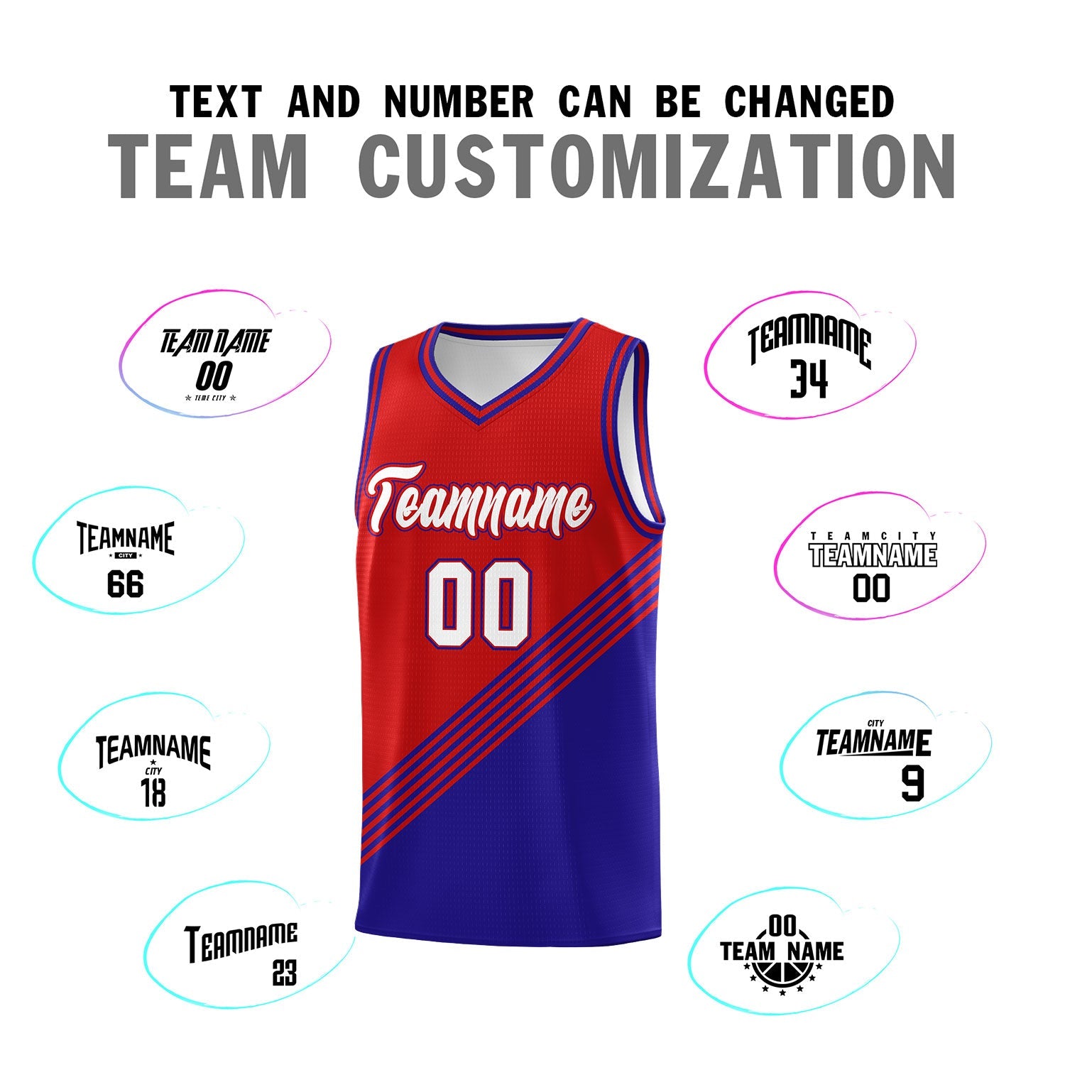 Custom Red Royal Blue Diagonal Stripes Color Block Sets Basketball Jersey | For Men,For Youth,Sublimation Printed,Perfect for Training,Perfect for Teams | KXKSHOP