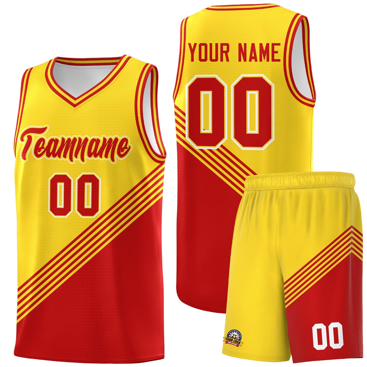 Custom Gold Red Diagonal Stripes Color Block Sets Basketball Jersey | For Men,For Youth,Sublimation Printed,Perfect for Training,Perfect for Teams | KXKSHOP