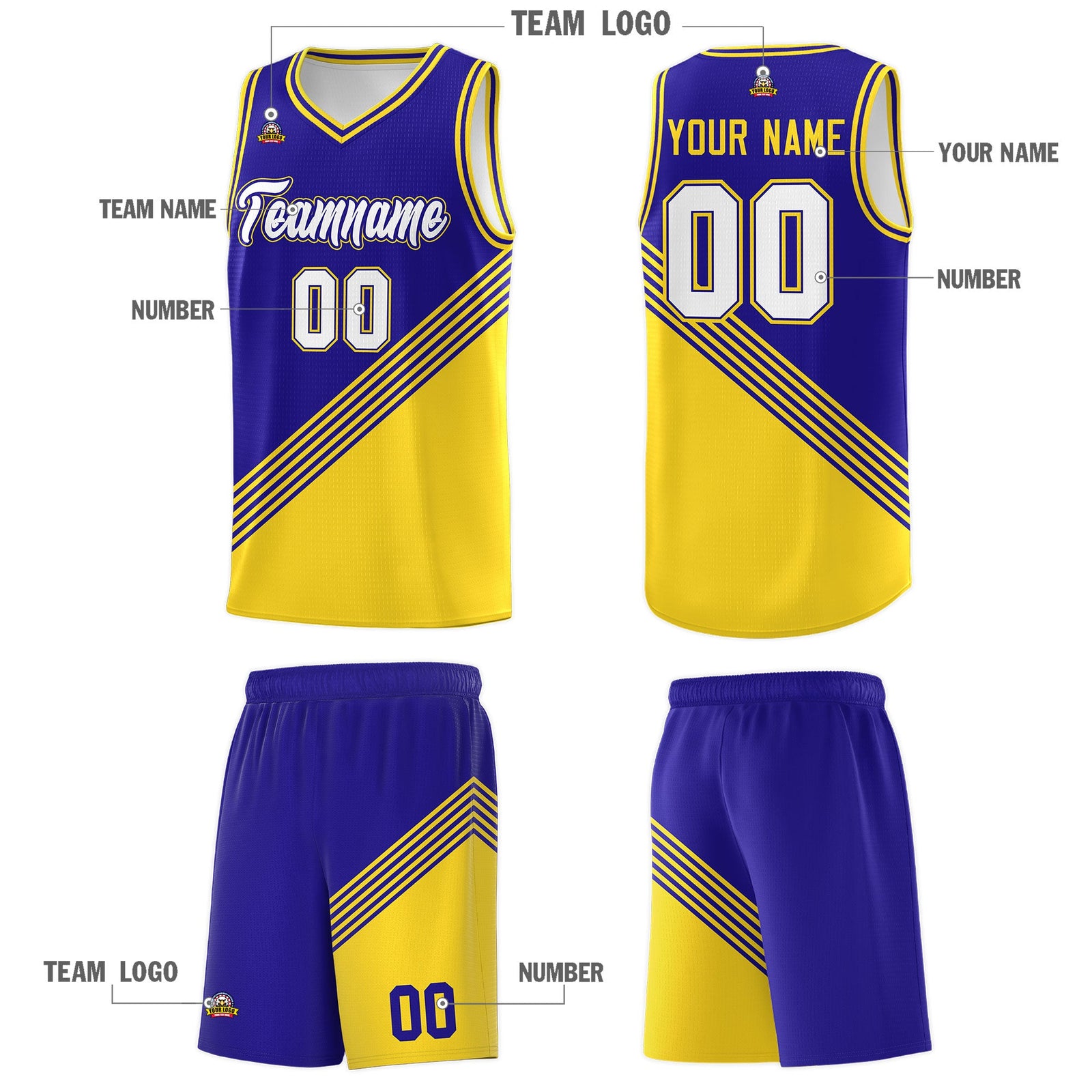 Custom Royal Blue Gold Diagonal Stripes Color Block Sets Basketball Jersey | For Men,For Youth,Sublimation Printed,Perfect for Training,Perfect for Teams | KXKSHOP
