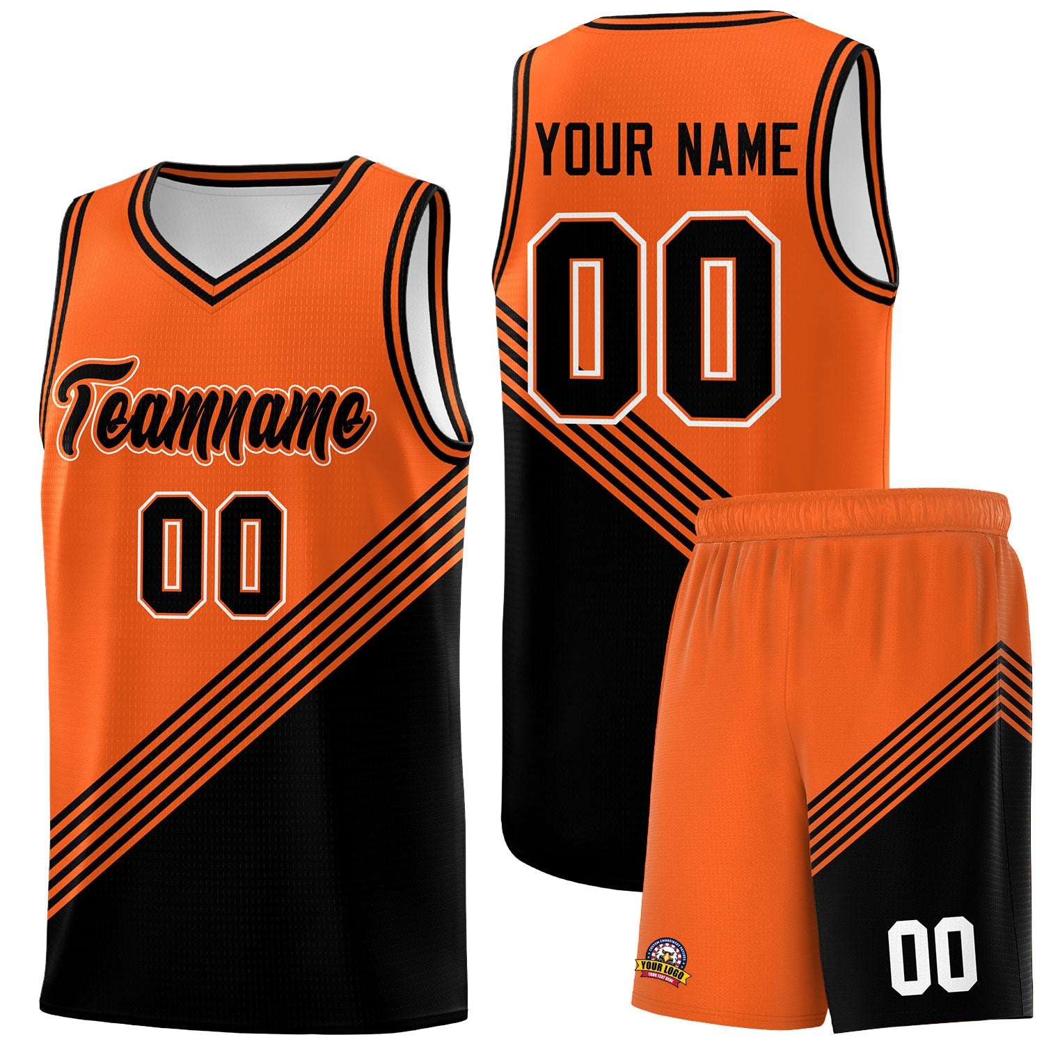 Custom Orange Black Diagonal Stripes Color Block Sets Basketball Jersey | For Men,For Youth,Sublimation Printed,Perfect for Training,Perfect for Teams | KXKSHOP