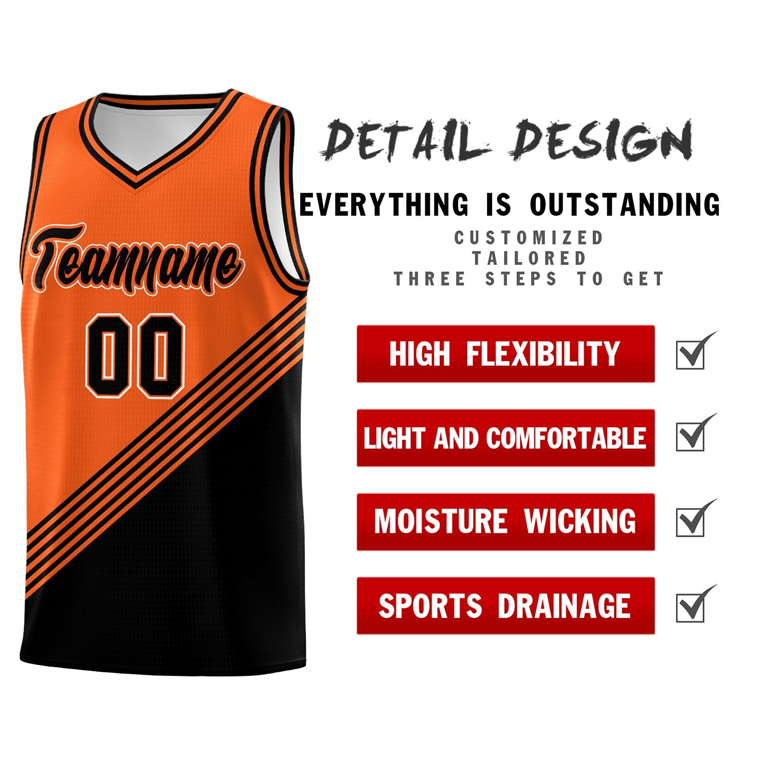 Custom Orange Black Diagonal Stripes Color Block Sets Basketball Jersey | For Men,For Youth,Sublimation Printed,Perfect for Training,Perfect for Teams | KXKSHOP