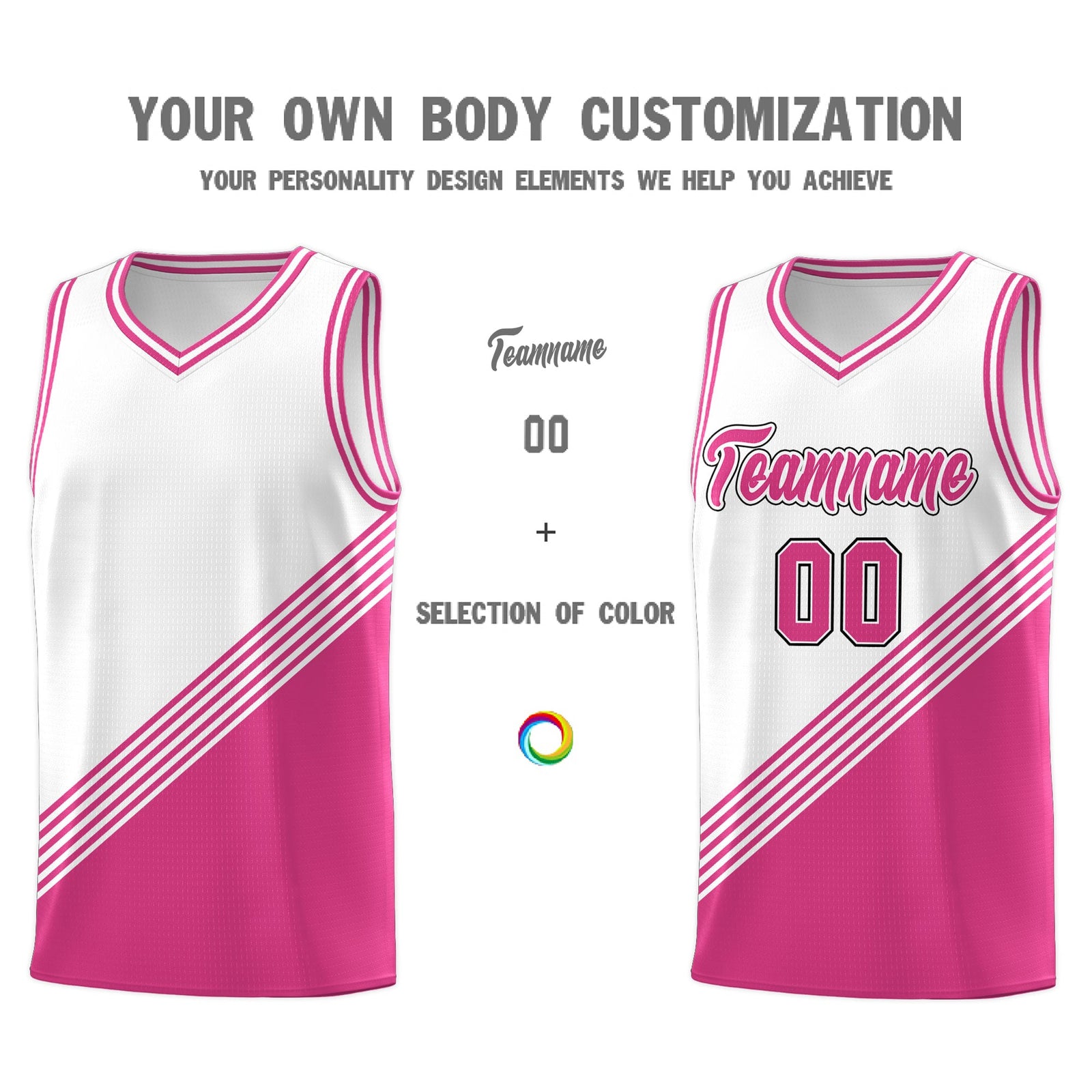 Custom White Pink Diagonal Stripes Color Block Sets Basketball Jersey | For Men,For Youth,Sublimation Printed,Perfect for Training,Perfect for Teams | KXKSHOP
