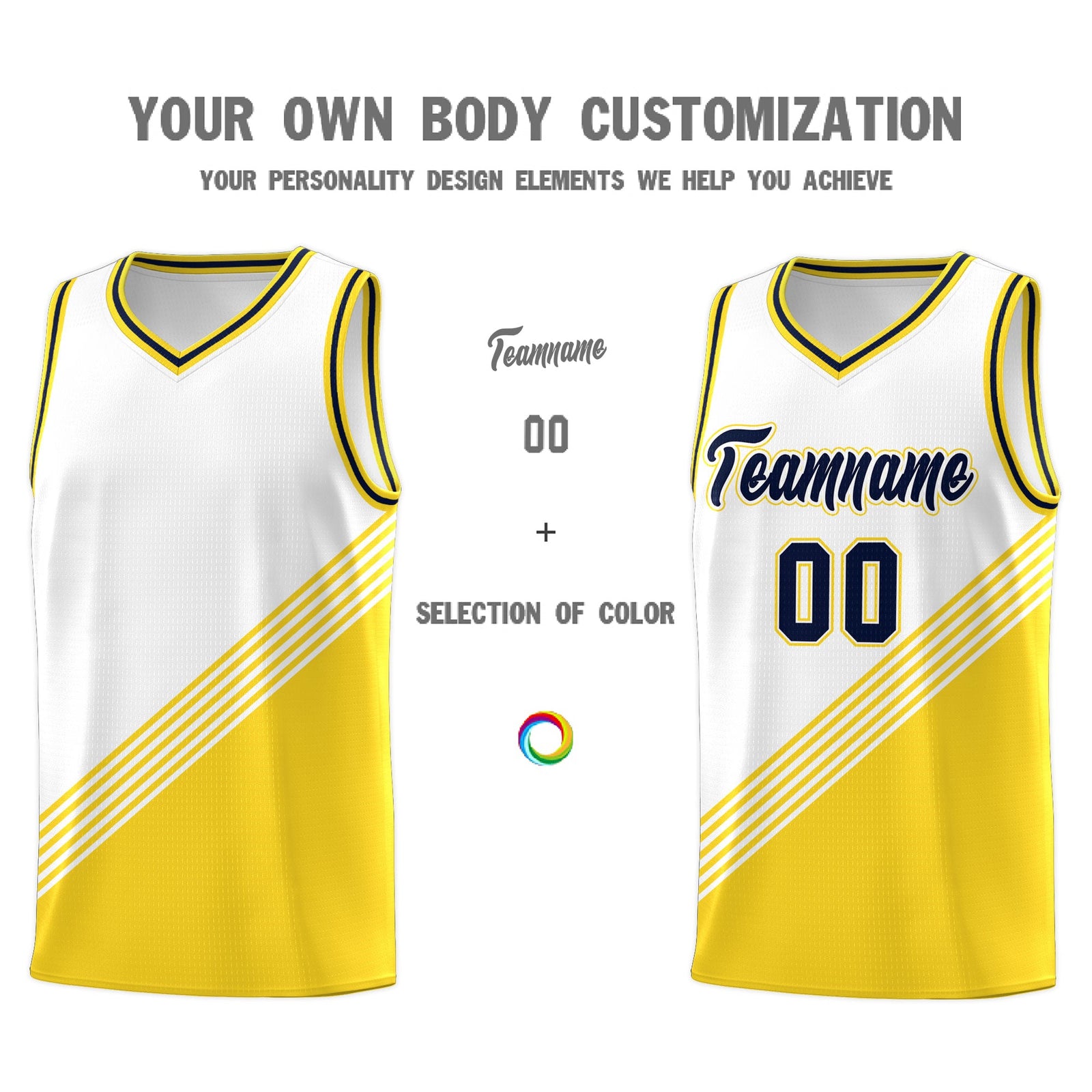 Custom White Gold Navy Diagonal Stripes Color Block Sets Basketball Jersey | For Men,For Youth,Sublimation Printed,Perfect for Training,Perfect for Teams | KXKSHOP