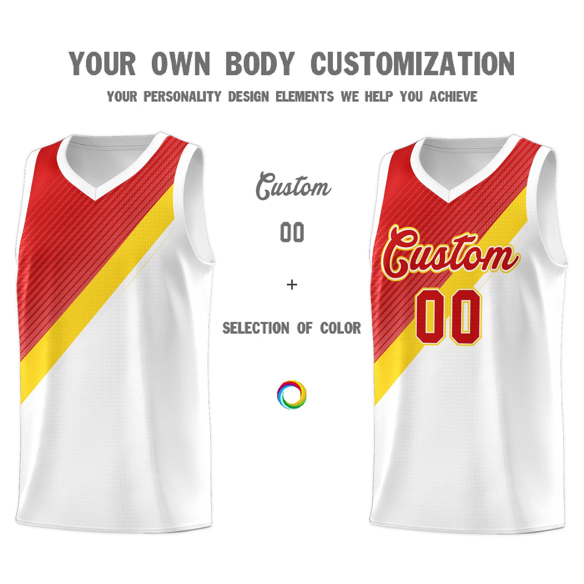 Custom Red Gold White Diagonal Stripes Color Block Sets Basketball Jersey | For Men,Perfect for Teams,Perfect for Coaches,Sublimation Printed,For Kid,For Youth | KXKSHOP
