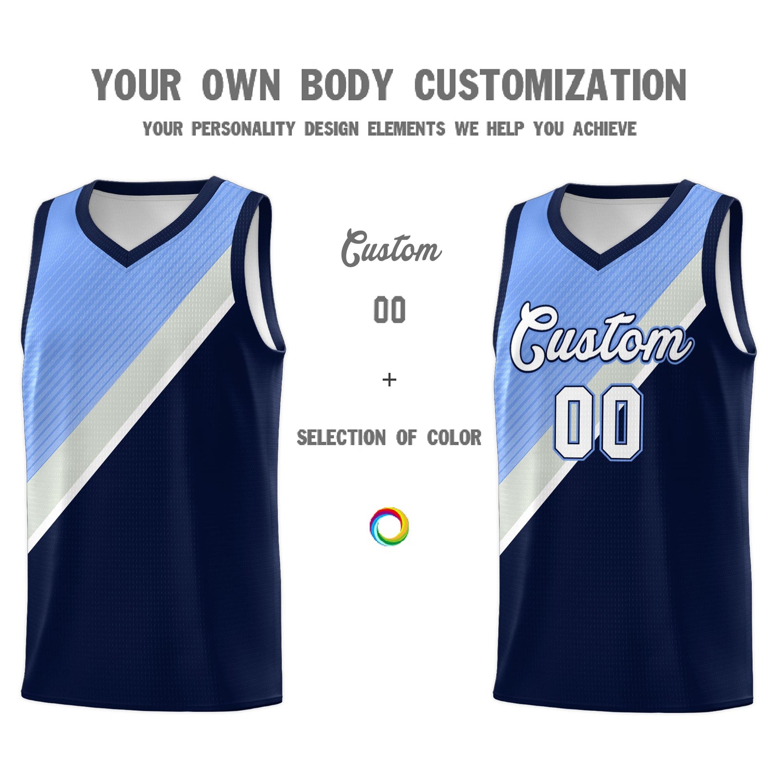 Custom Navy Light Blue Gray Diagonal Stripes Color Block Sets Basketball Jersey | For Men,Perfect for Teams,Perfect for Coaches,Sublimation Printed,For Kid,For Youth | KXKSHOP