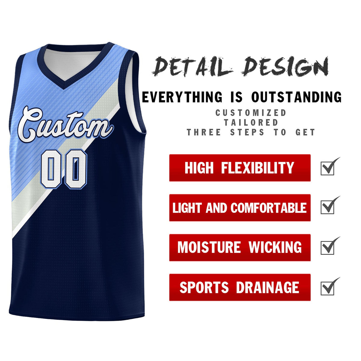 Custom Navy Light Blue Gray Diagonal Stripes Color Block Sets Basketball Jersey | For Men,Perfect for Teams,Perfect for Coaches,Sublimation Printed,For Kid,For Youth | KXKSHOP