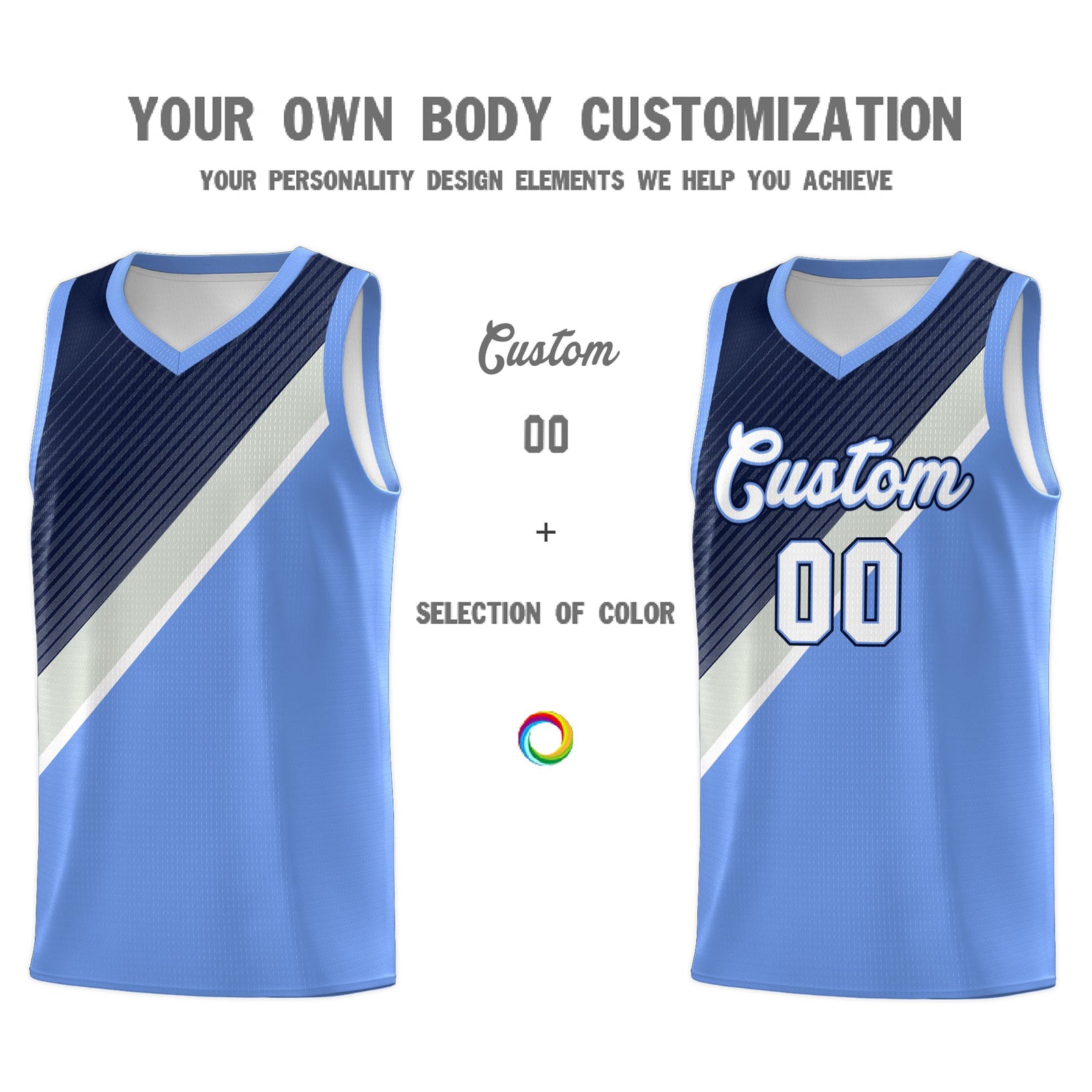 Custom Light Blue Navy Gray Diagonal Stripes Color Block Sets Basketball Jersey | For Men,Perfect for Teams,Perfect for Coaches,Sublimation Printed,For Kid,For Youth | KXKSHOP