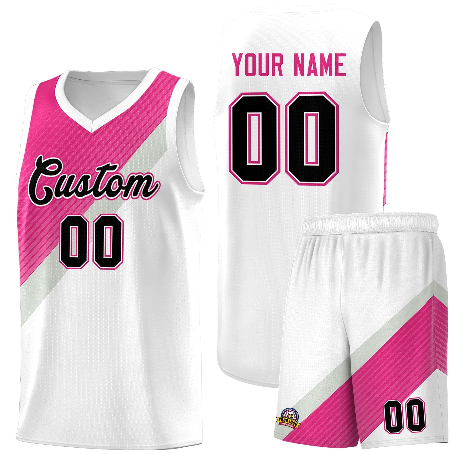 Custom White Rose Red Sky Blue Gray Diagonal Stripes Color Block Sets Basketball Jersey | For Men,Perfect for Teams,Perfect for Coaches,Sublimation Printed,For Kid,For Youth | KXKSHOP