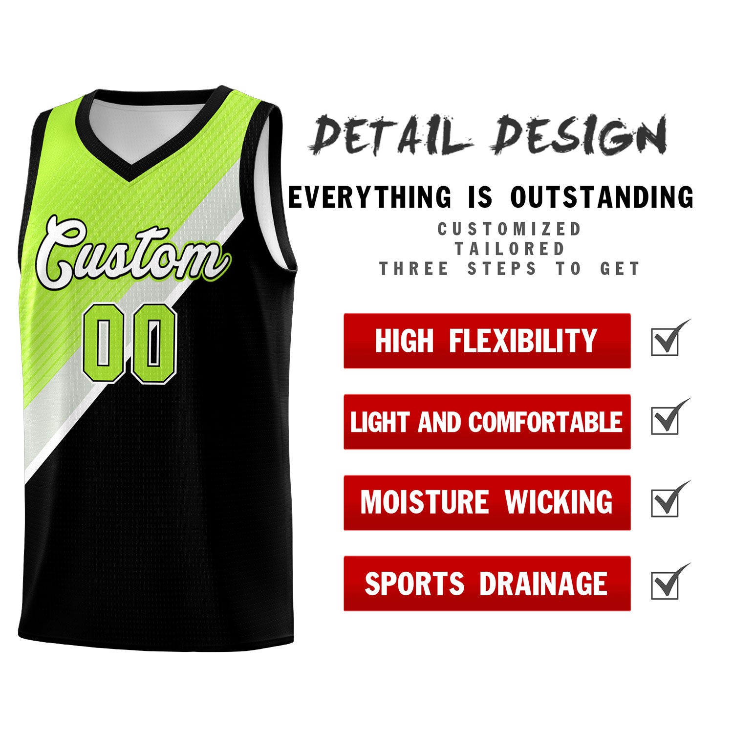 Custom Black Neon Green Gray Diagonal Stripes Color Block Sets Basketball Jersey | For Men,Perfect for Teams,Perfect for Coaches,Sublimation Printed,For Kid,For Youth | KXKSHOP