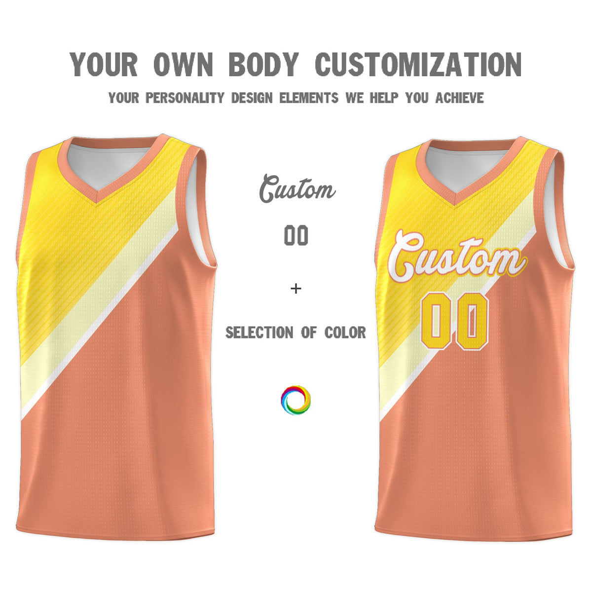Custom Light Orange Gold Diagonal Stripes Color Block Sets Basketball Jersey | For Men,Perfect for Teams,Perfect for Coaches,Sublimation Printed,For Kid,For Youth | KXKSHOP