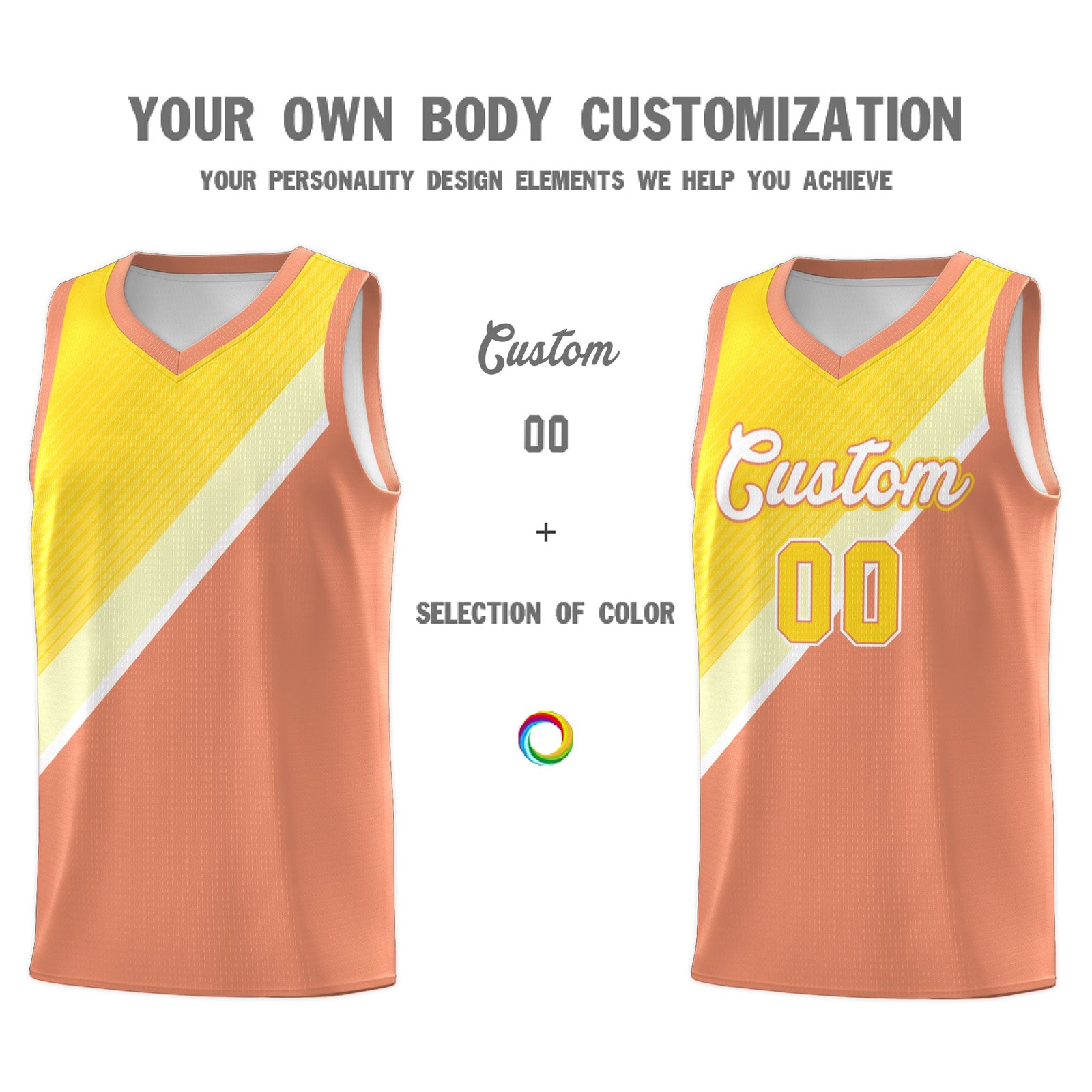Custom Light Orange Gold Diagonal Stripes Color Block Sets Basketball Jersey | For Men,Perfect for Teams,Perfect for Coaches,Sublimation Printed,For Kid,For Youth | KXKSHOP
