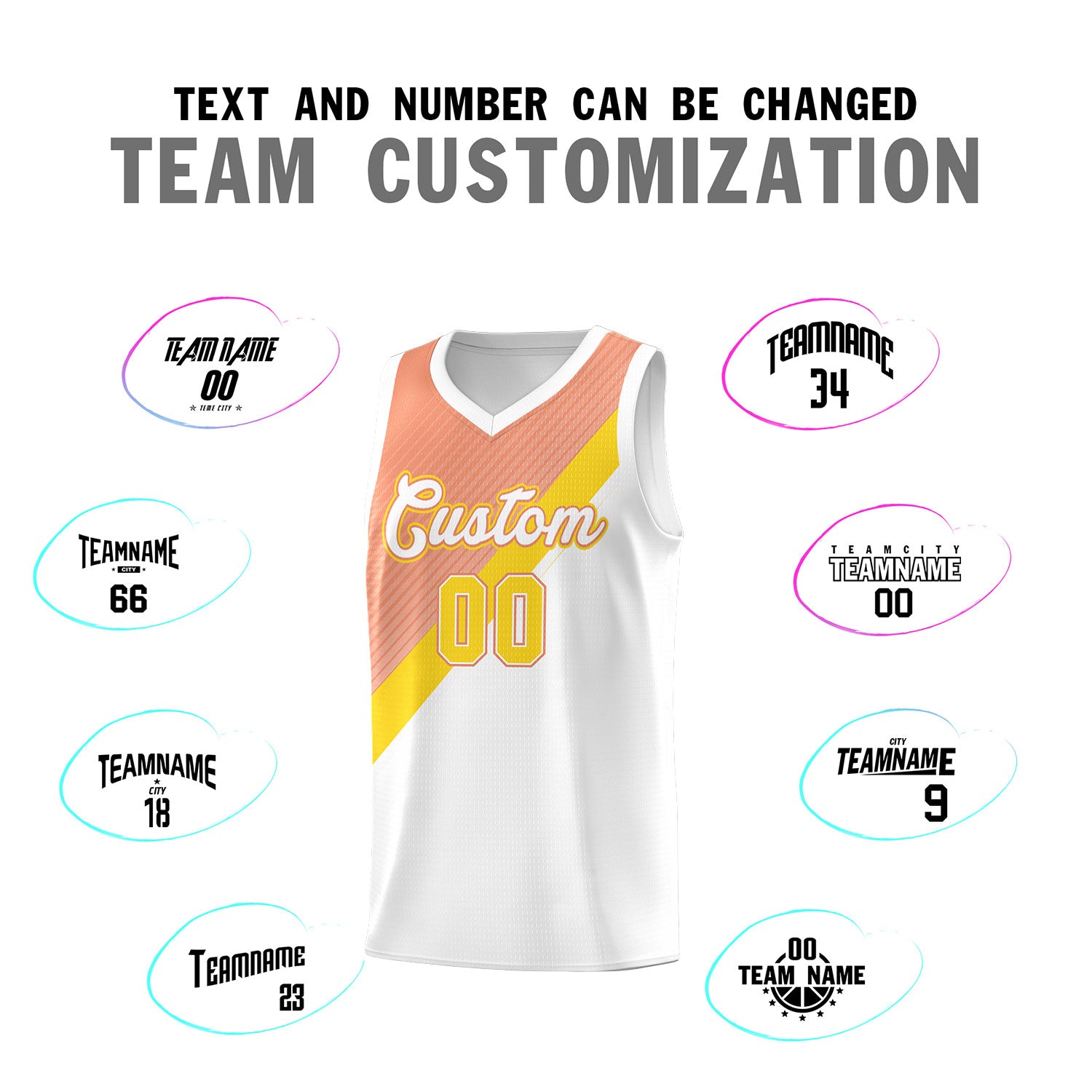 Custom White Light Orange Gold Diagonal Stripes Color Block Sets Basketball Jersey | For Men,Perfect for Teams,Perfect for Coaches,Sublimation Printed,For Kid,For Youth | KXKSHOP