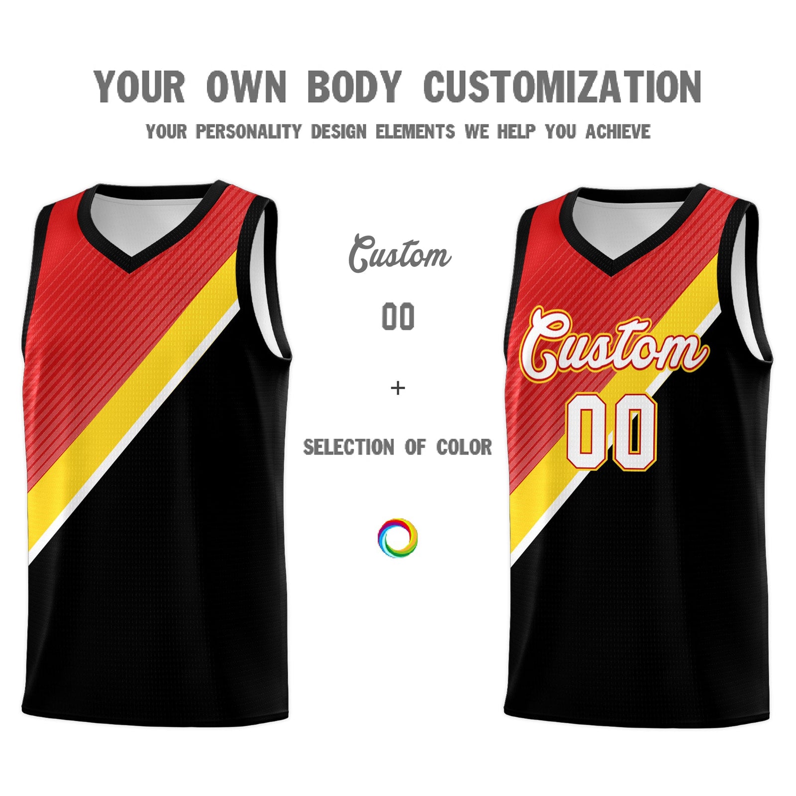 Custom Red Gold Black Diagonal Stripes Color Block Sets Basketball Jersey | For Men,Perfect for Teams,Perfect for Coaches,Sublimation Printed,For Kid,For Youth | KXKSHOP