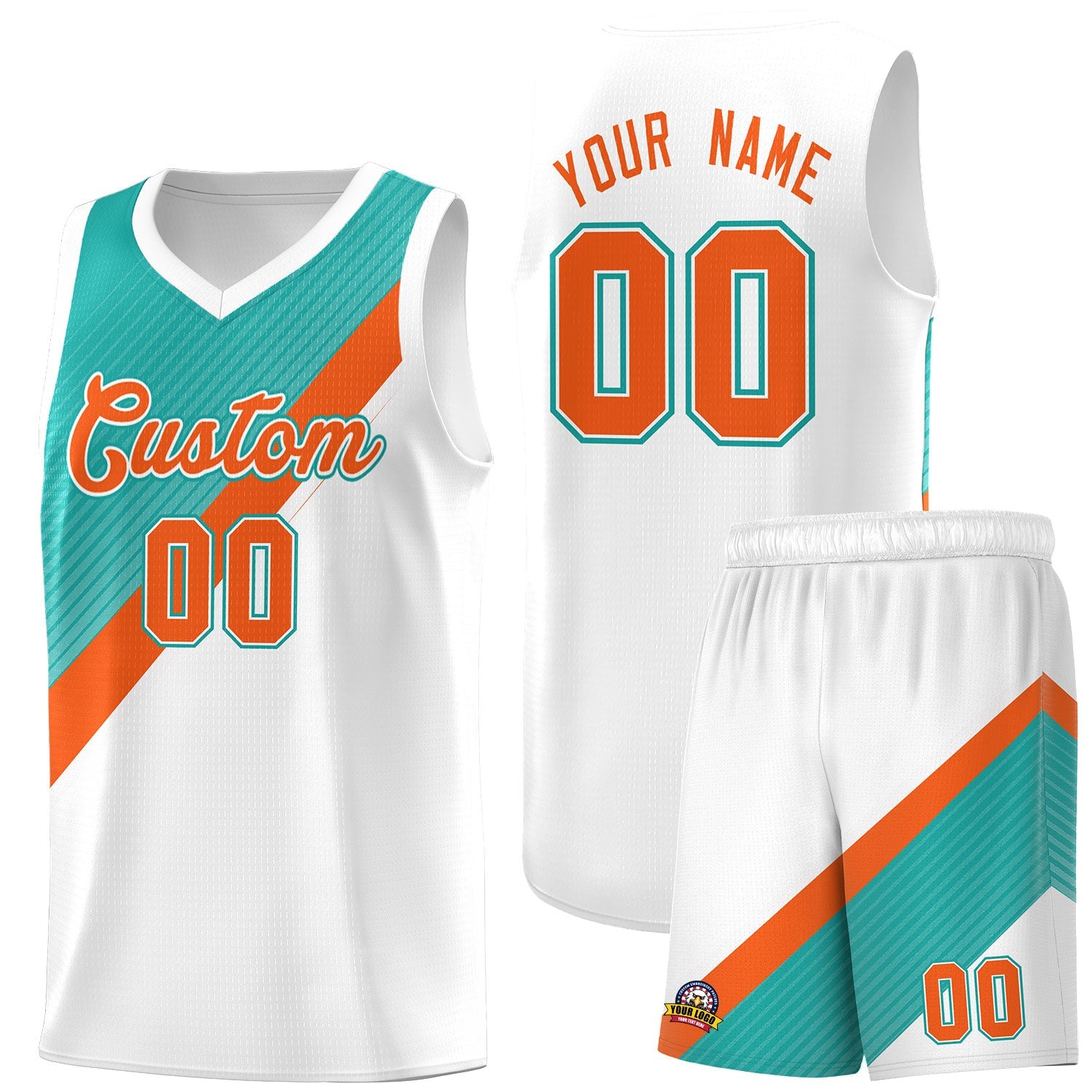 Custom Aqua Orange White Diagonal Stripes Color Block Sets Basketball Jersey | For Men,Perfect for Teams,Perfect for Coaches,Sublimation Printed,For Kid,For Youth | KXKSHOP