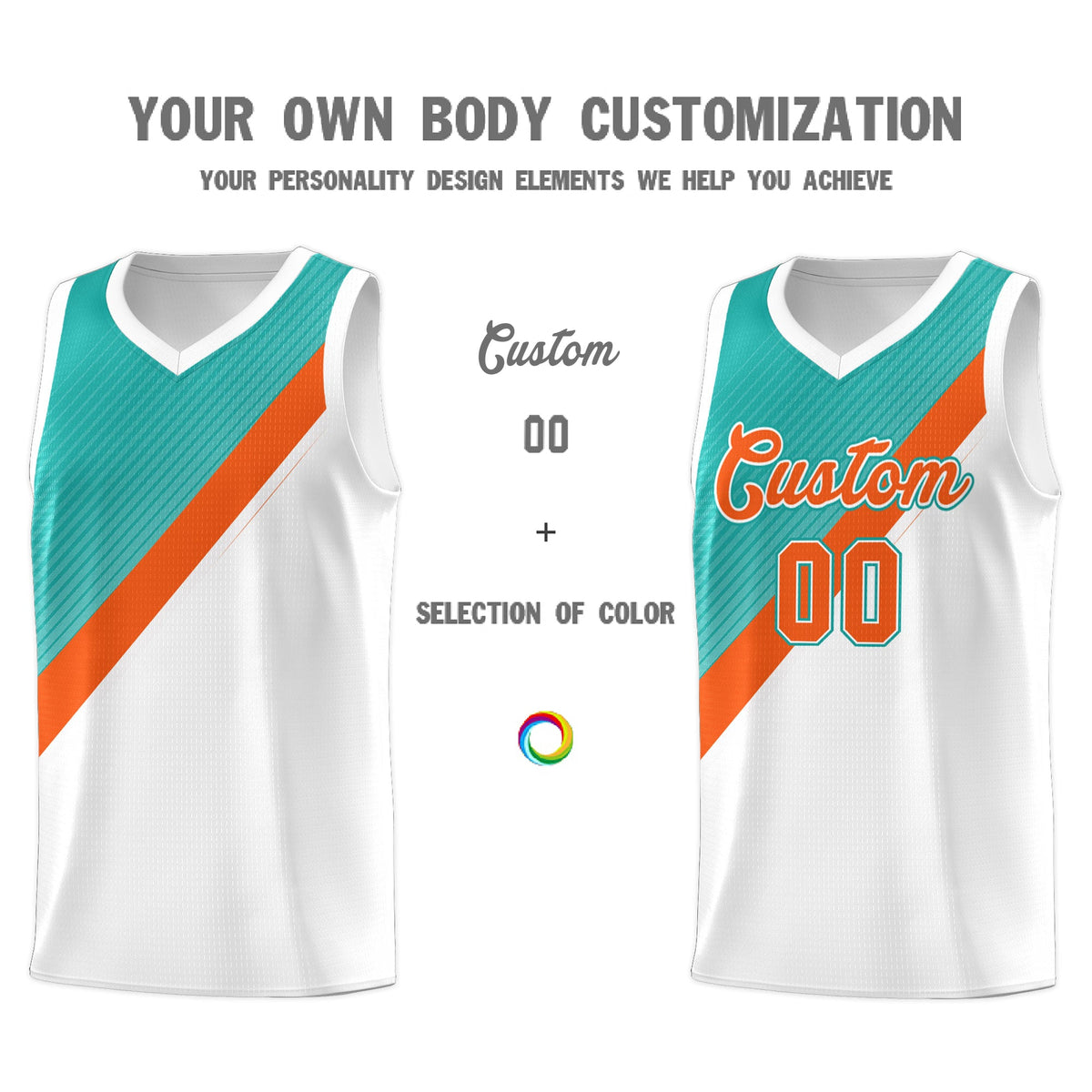 Custom Aqua Orange White Diagonal Stripes Color Block Sets Basketball Jersey | For Men,Perfect for Teams,Perfect for Coaches,Sublimation Printed,For Kid,For Youth | KXKSHOP