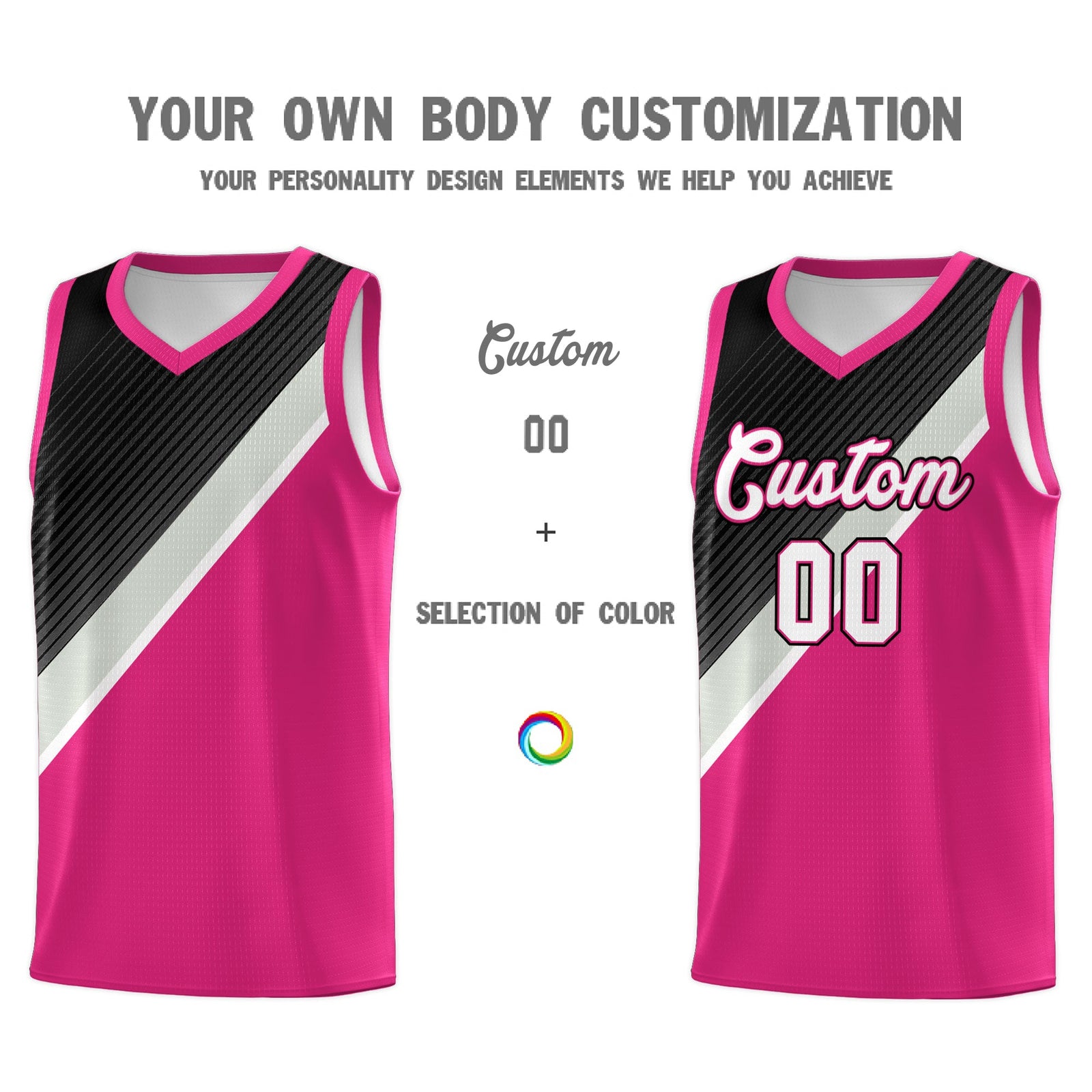 Custom Rose Red Sky Blue Black Gray Diagonal Stripes Color Block Sets Basketball Jersey | For Men,Perfect for Teams,Perfect for Coaches,Sublimation Printed,For Kid,For Youth | KXKSHOP