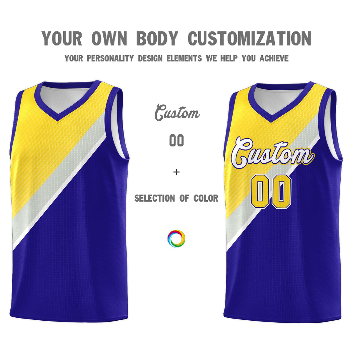 Custom Royal Gold Gray Diagonal Stripes Color Block Sets Basketball Jersey | For Men,Perfect for Teams,Perfect for Coaches,Sublimation Printed,For Kid,For Youth | KXKSHOP