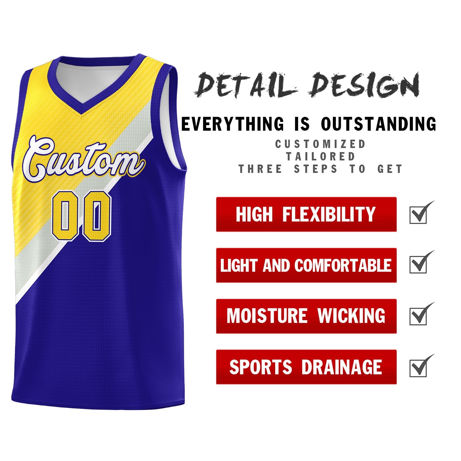 Custom Royal Gold Gray Diagonal Stripes Color Block Sets Basketball Jersey | For Men,Perfect for Teams,Perfect for Coaches,Sublimation Printed,For Kid,For Youth | KXKSHOP