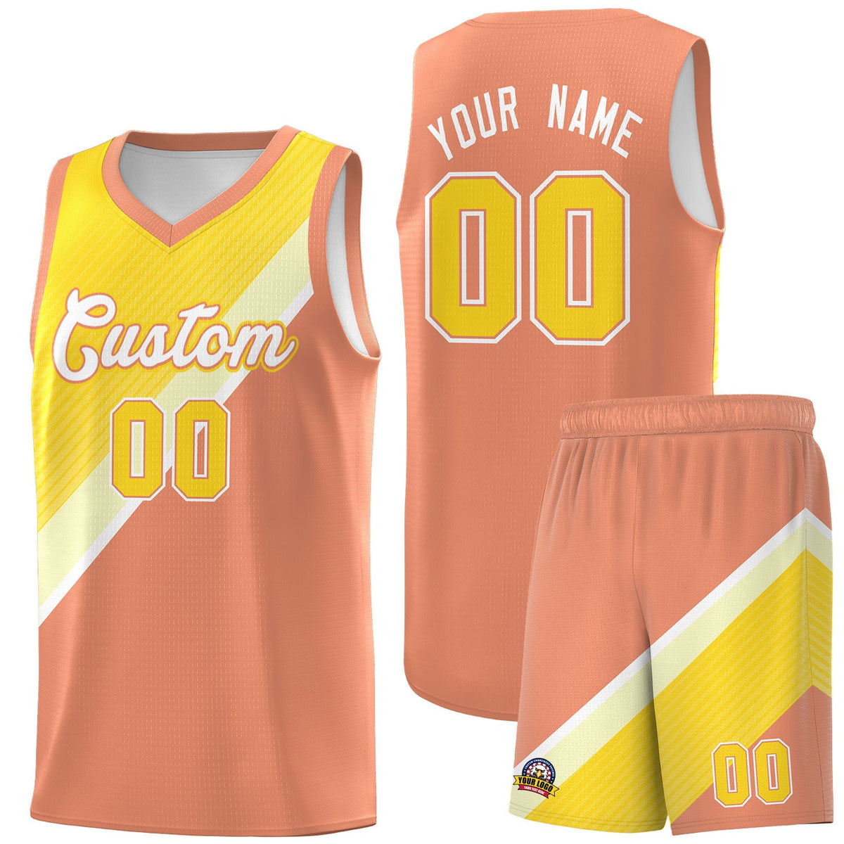 Custom Light Orange Gold Diagonal Stripes Color Block Sets Basketball Jersey | For Men,Perfect for Teams,Perfect for Coaches,Sublimation Printed,For Kid,For Youth | KXKSHOP