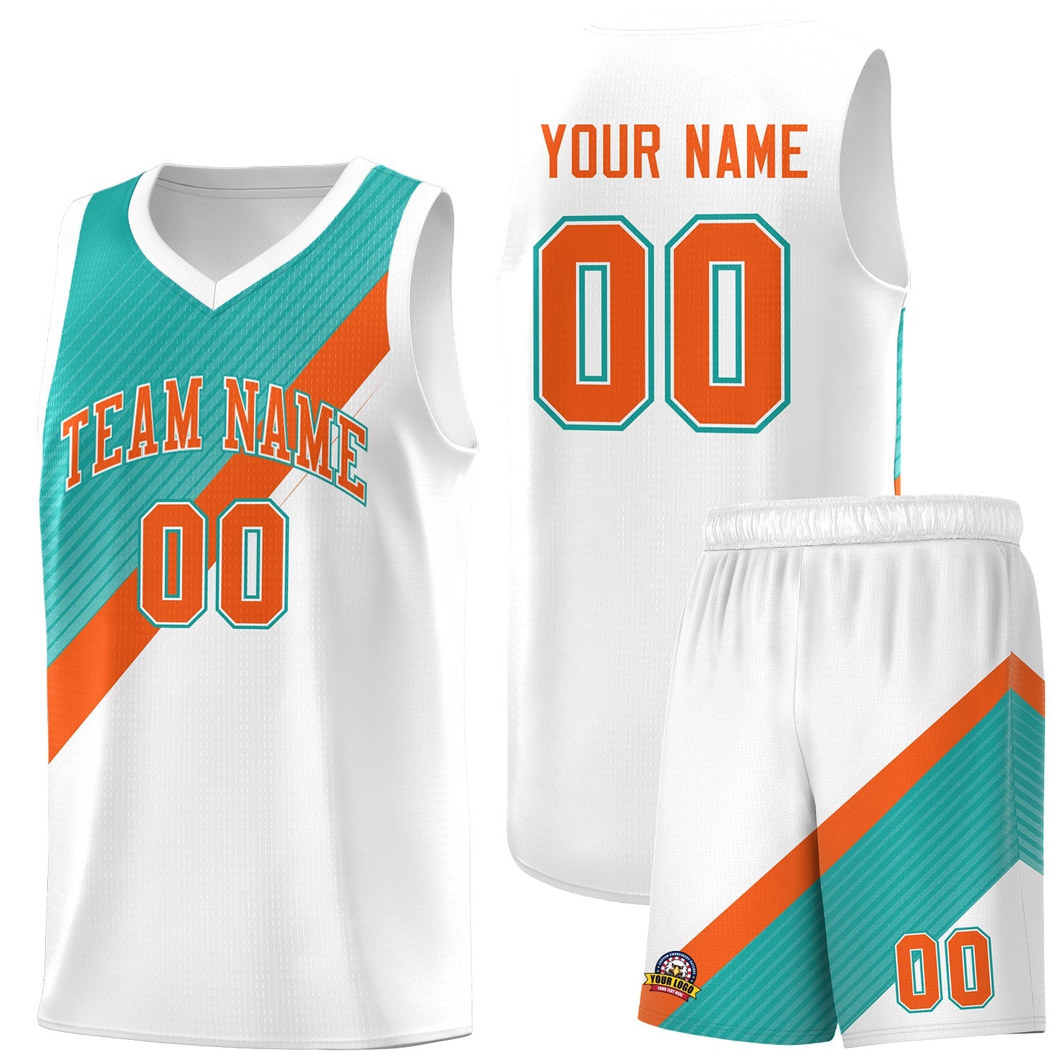 Custom Aqua Orange White Diagonal Stripes Color Block Sets Basketball Jersey | For Men,Perfect for Teams,Perfect for Coaches,Sublimation Printed,For Kid,For Youth | KXKSHOP