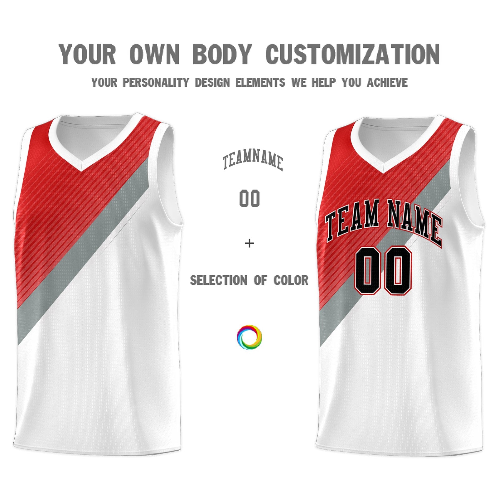 Custom Red Silver Gray White Diagonal Stripes Color Block Sets Basketball Jersey | For Men,Perfect for Teams,Perfect for Coaches,Sublimation Printed,For Kid,For Youth | KXKSHOP