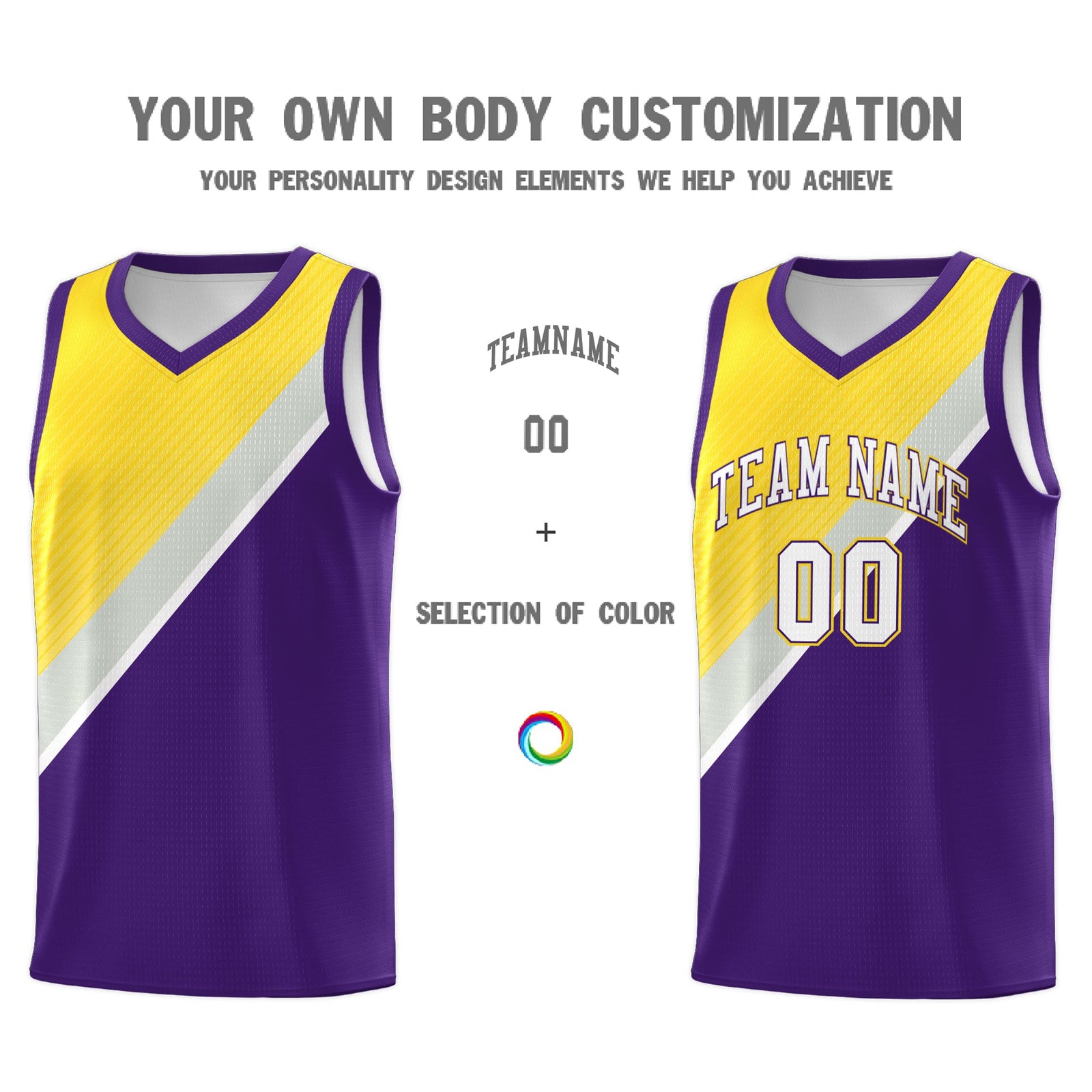 Custom Purple Gold Gray Diagonal Stripes Color Block Sets Basketball Jersey | For Men,Perfect for Teams,Perfect for Coaches,Sublimation Printed,For Kid,For Youth | KXKSHOP