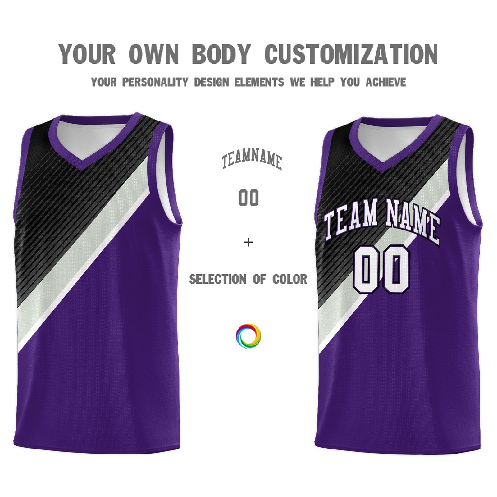 Custom Purple Black Gray Diagonal Stripes Color Block Sets Basketball Jersey | For Men,Perfect for Teams,Perfect for Coaches,Sublimation Printed,For Kid,For Youth | KXKSHOP
