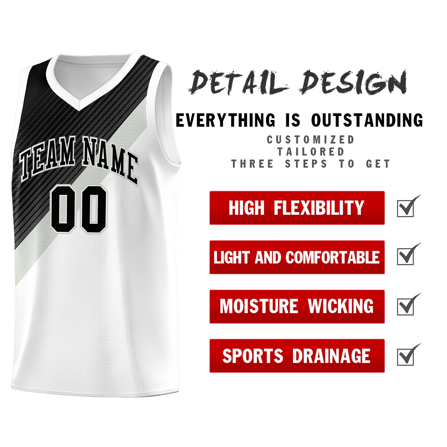 Custom White Black Gray Diagonal Stripes Color Block Sets Basketball Jersey | For Men,Perfect for Teams,Perfect for Coaches,Sublimation Printed,For Kid,For Youth | KXKSHOP