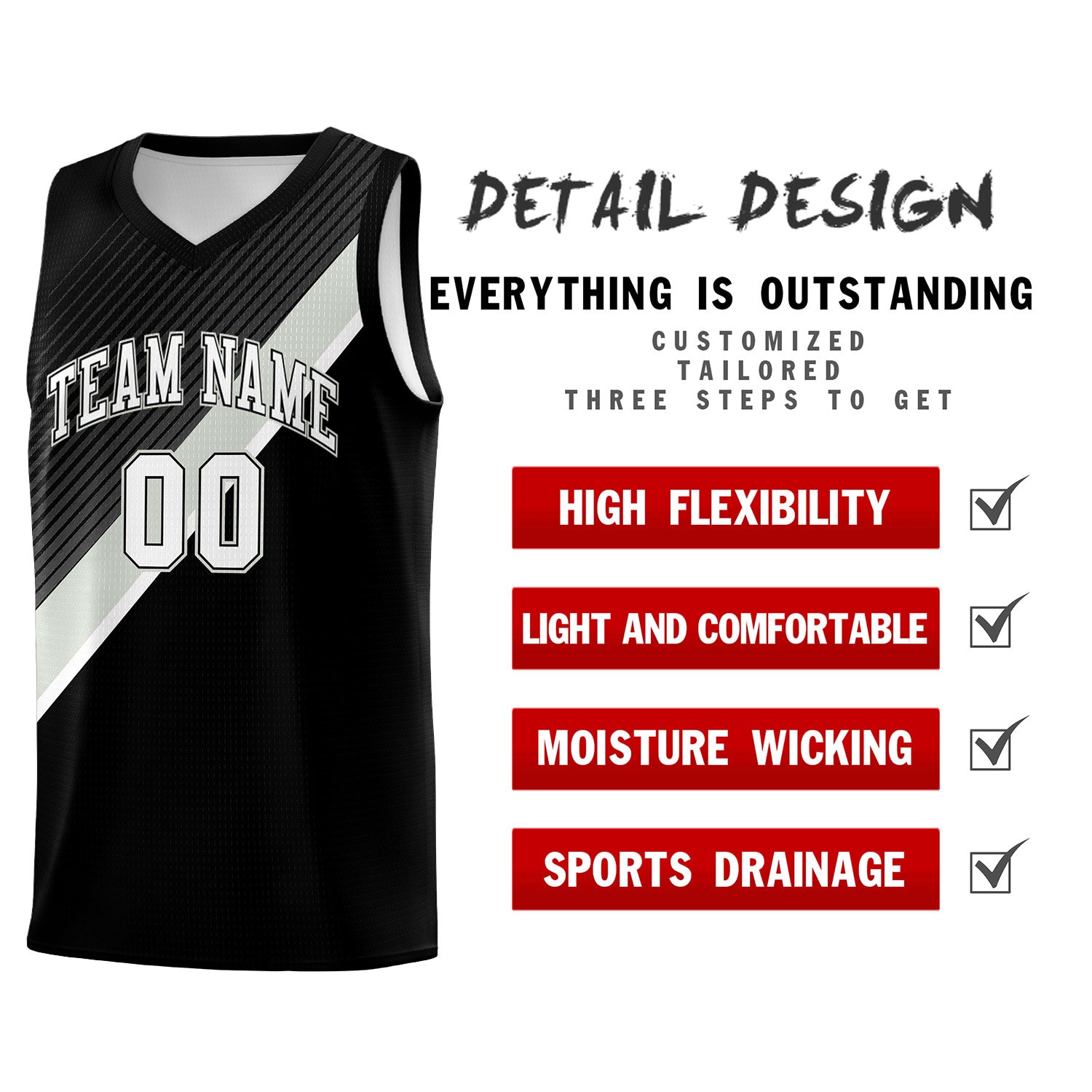 Custom Black Gray White Diagonal Stripes Color Block Sets Basketball Jersey | For Men,Perfect for Teams,Perfect for Coaches,Sublimation Printed,For Kid,For Youth | KXKSHOP