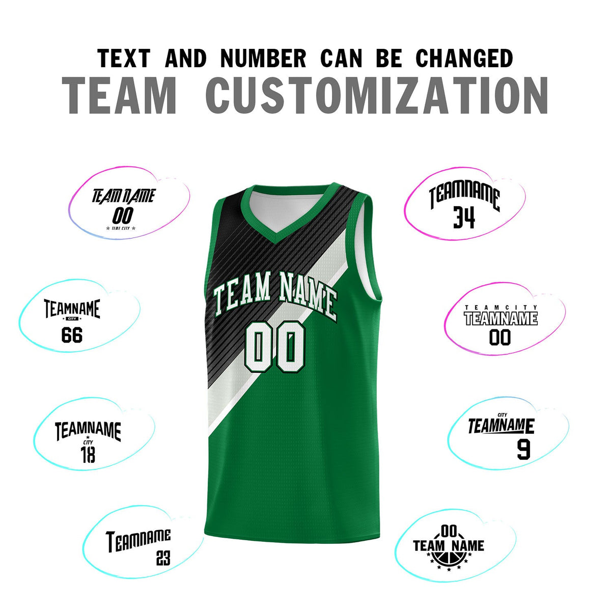 Custom Kelly Green Black Gray Diagonal Stripes Color Block Sets Basketball Jersey | For Men,Perfect for Teams,Perfect for Coaches,Sublimation Printed,For Kid,For Youth | KXKSHOP