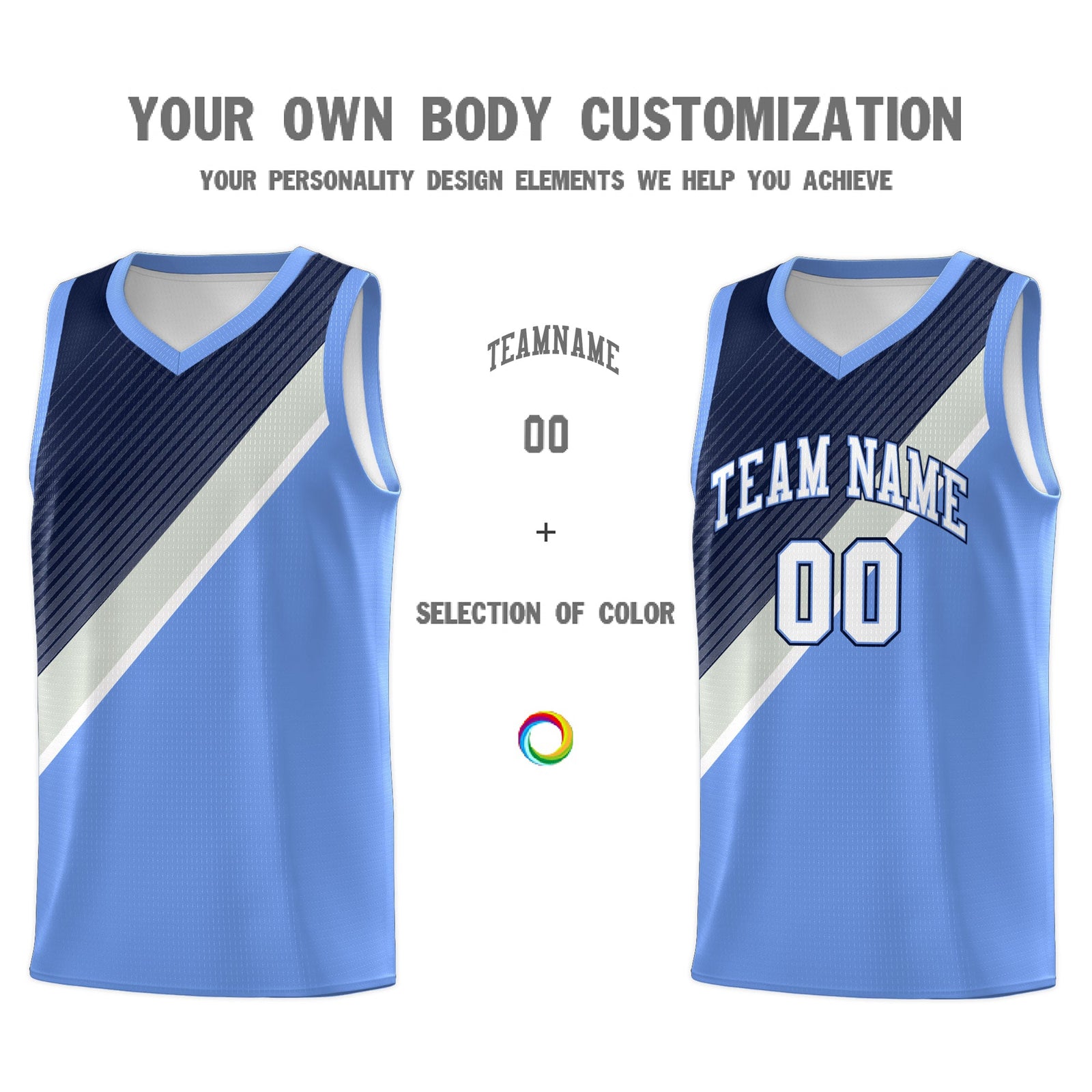 Custom Light Blue Navy Gray Diagonal Stripes Color Block Sets Basketball Jersey | For Men,Perfect for Teams,Perfect for Coaches,Sublimation Printed,For Kid,For Youth | KXKSHOP