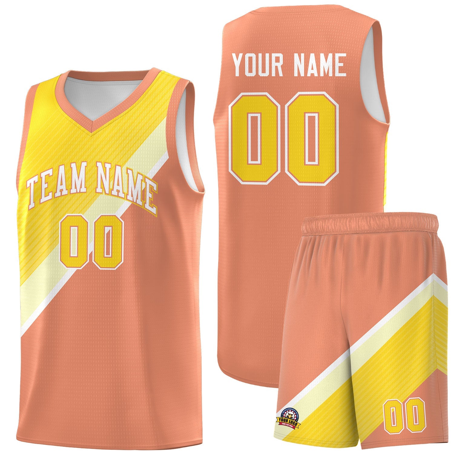 Custom Light Orange Gold Diagonal Stripes Color Block Sets Basketball Jersey | For Men,Perfect for Teams,Perfect for Coaches,Sublimation Printed,For Kid,For Youth | KXKSHOP