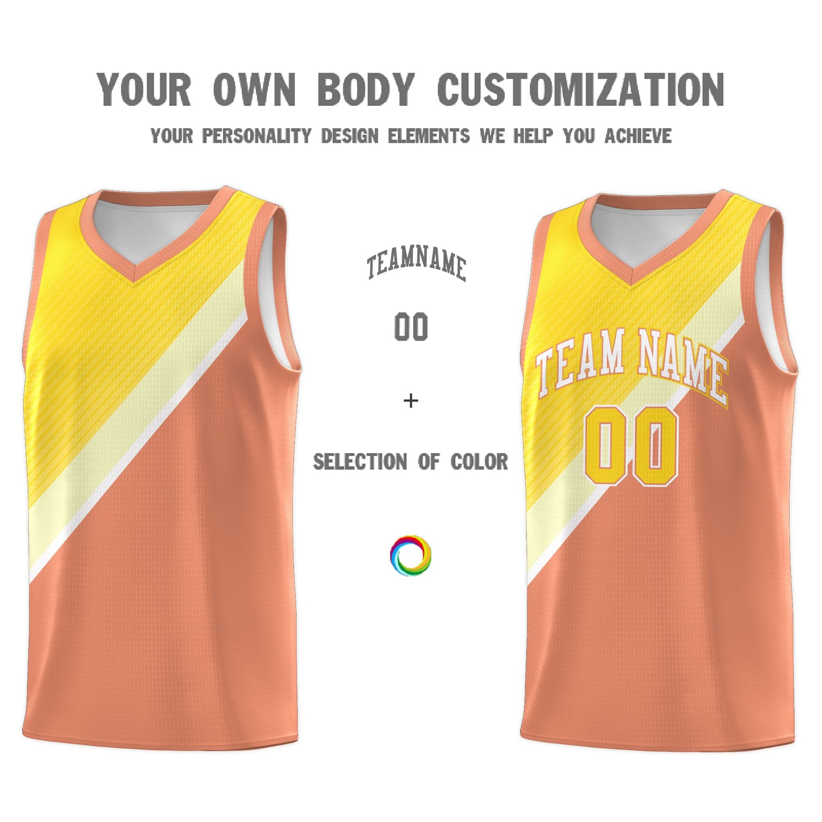 Custom Light Orange Gold Diagonal Stripes Color Block Sets Basketball Jersey | For Men,Perfect for Teams,Perfect for Coaches,Sublimation Printed,For Kid,For Youth | KXKSHOP