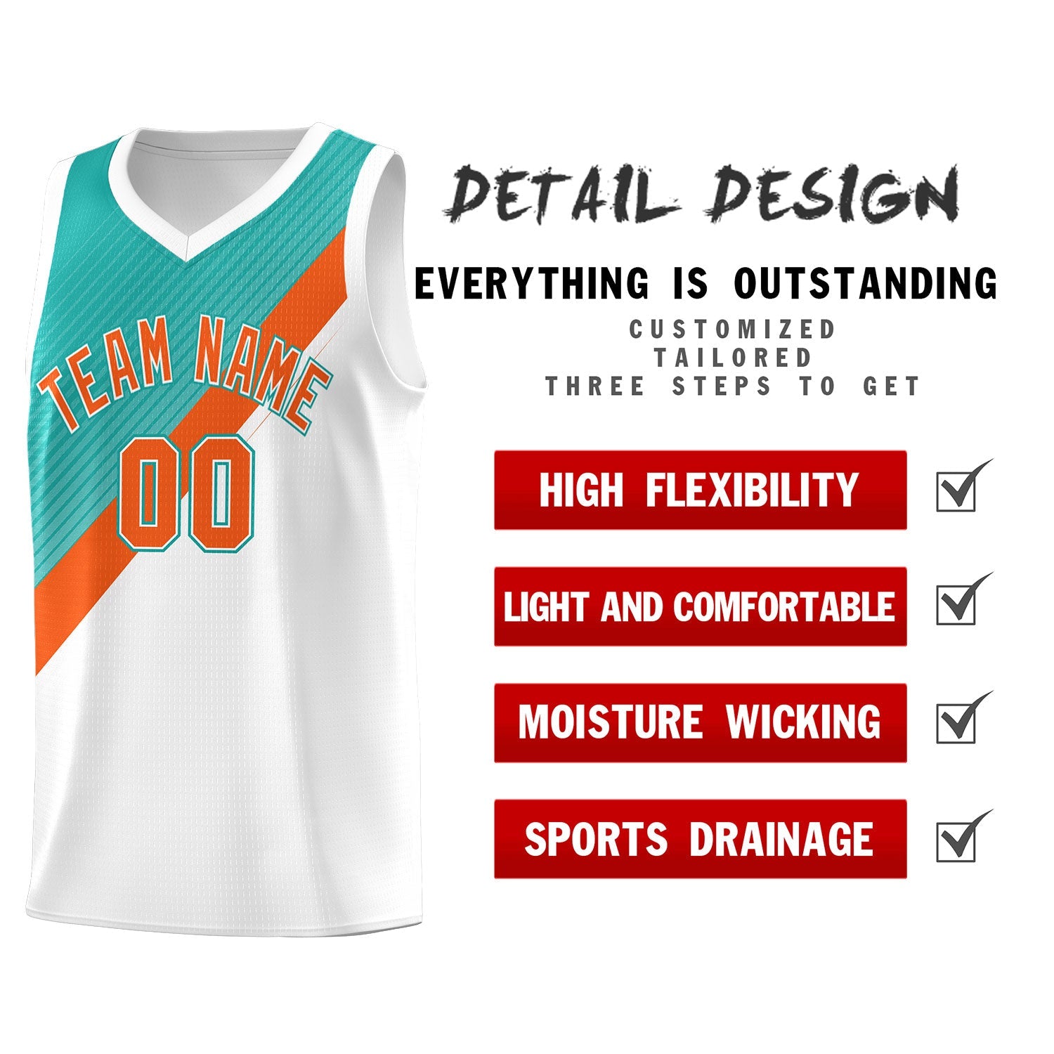 Custom Aqua Orange White Diagonal Stripes Color Block Sets Basketball Jersey | For Men,Perfect for Teams,Perfect for Coaches,Sublimation Printed,For Kid,For Youth | KXKSHOP