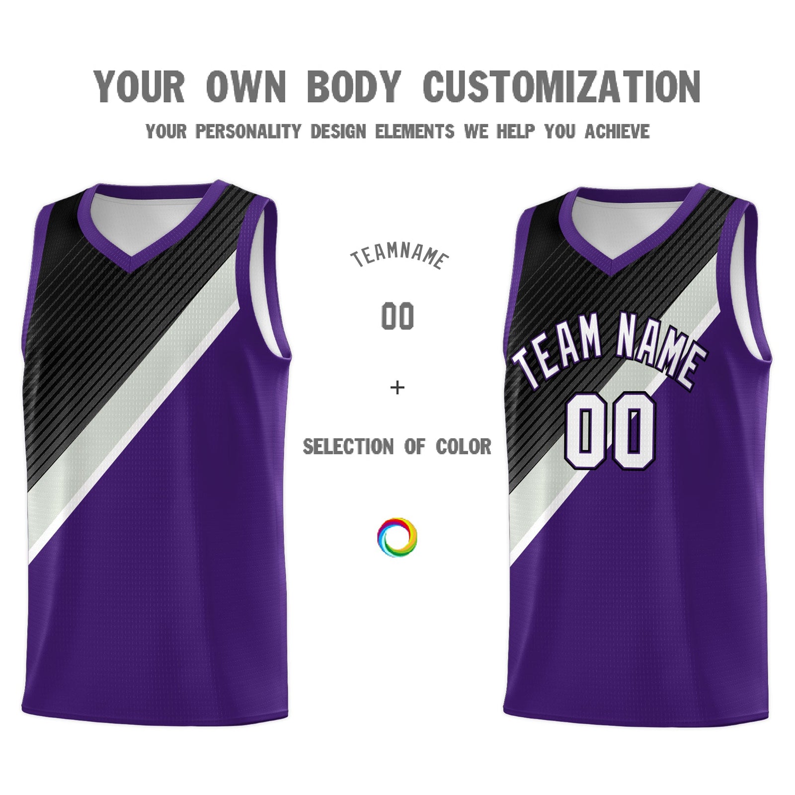 Custom Purple Black Gray Diagonal Stripes Color Block Sets Basketball Jersey | For Men,Perfect for Teams,Perfect for Coaches,Sublimation Printed,For Kid,For Youth | KXKSHOP