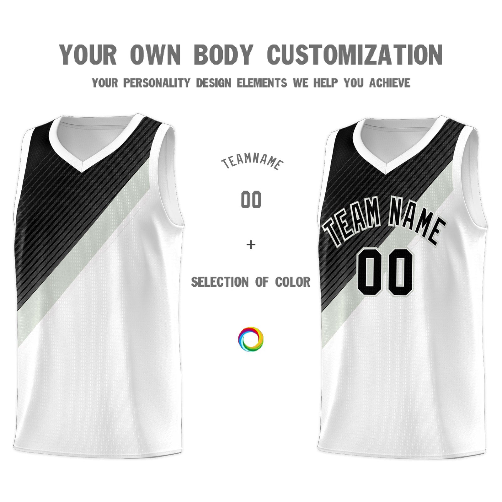 Custom White Black Gray Diagonal Stripes Color Block Sets Basketball Jersey | For Men,Perfect for Teams,Perfect for Coaches,Sublimation Printed,For Kid,For Youth | KXKSHOP