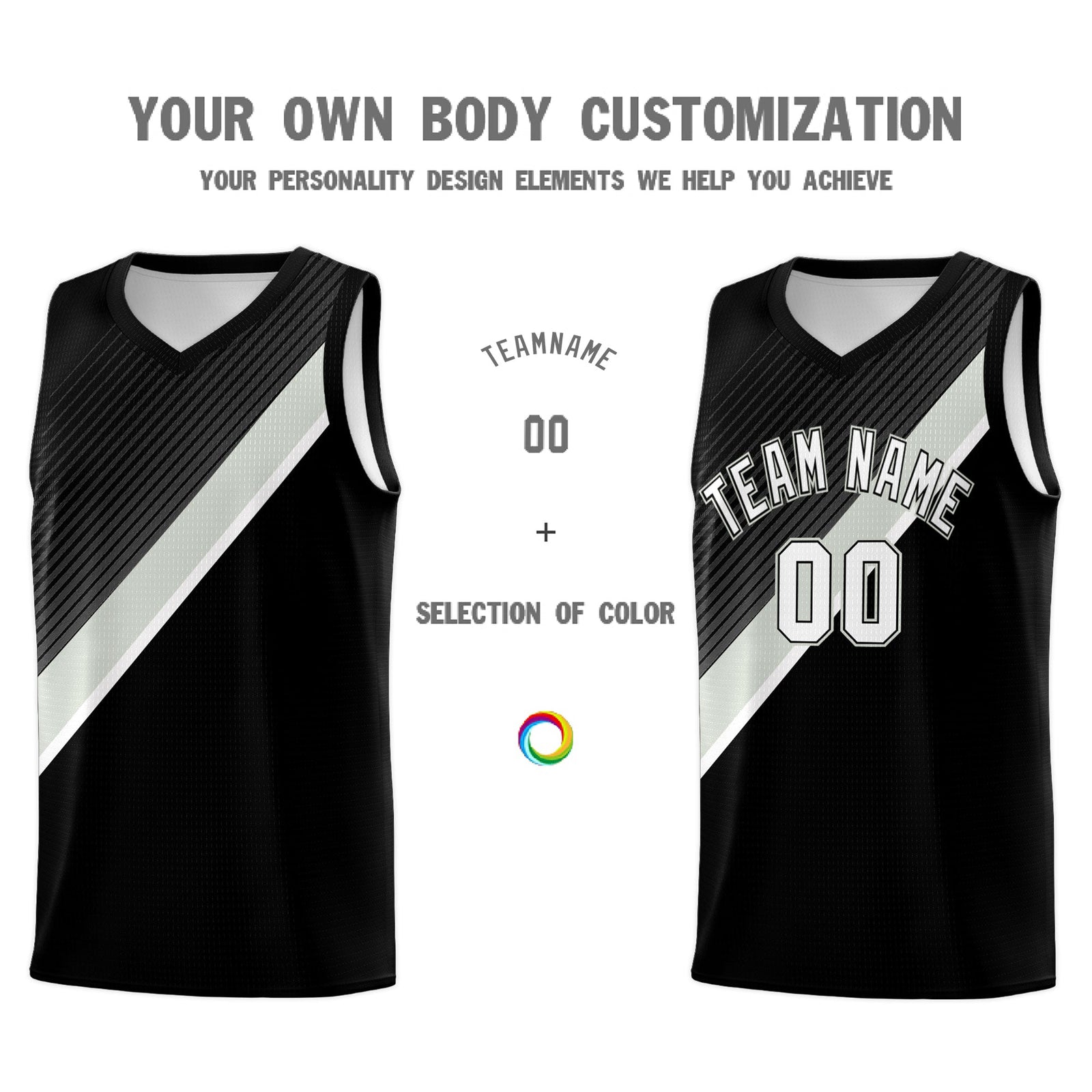 Custom Black Gray White Diagonal Stripes Color Block Sets Basketball Jersey | For Men,Perfect for Teams,Perfect for Coaches,Sublimation Printed,For Kid,For Youth | KXKSHOP