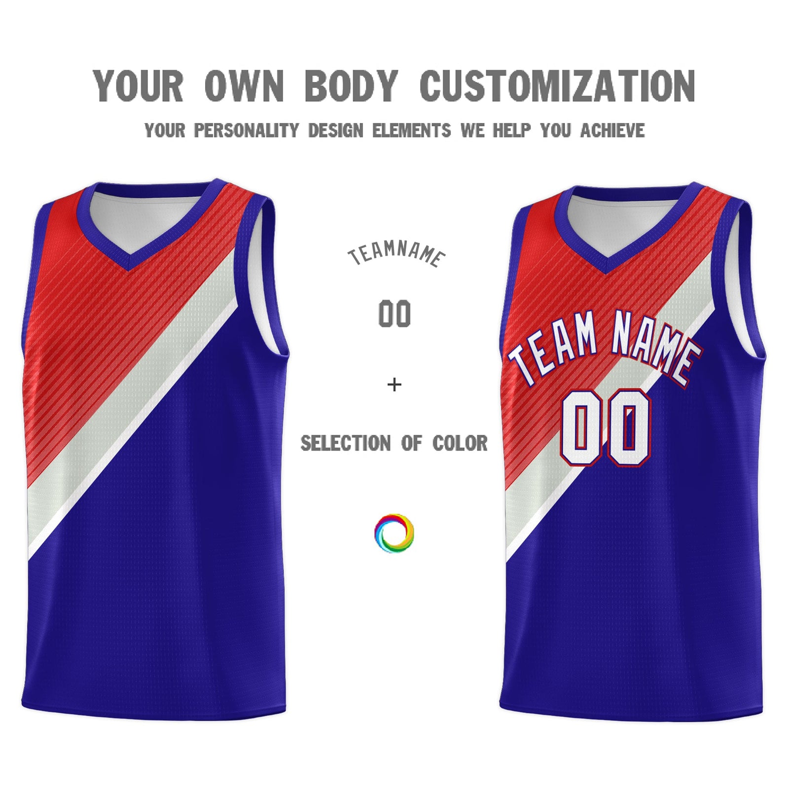 Custom Royal Red Gray Diagonal Stripes Color Block Sets Basketball Jersey | For Men,Perfect for Teams,Perfect for Coaches,Sublimation Printed,For Kid,For Youth | KXKSHOP